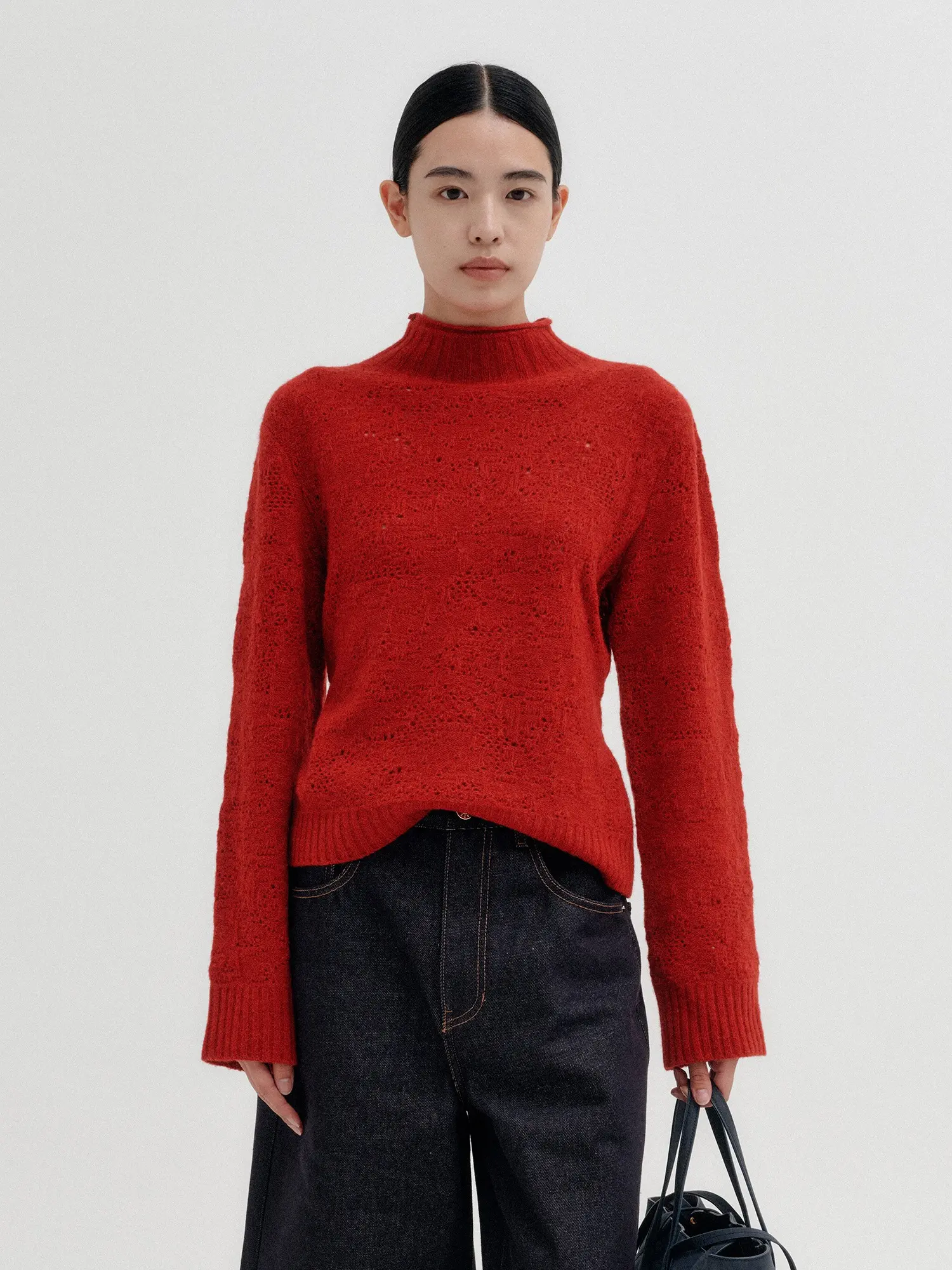 Two-Way Button Neck Knit - Red