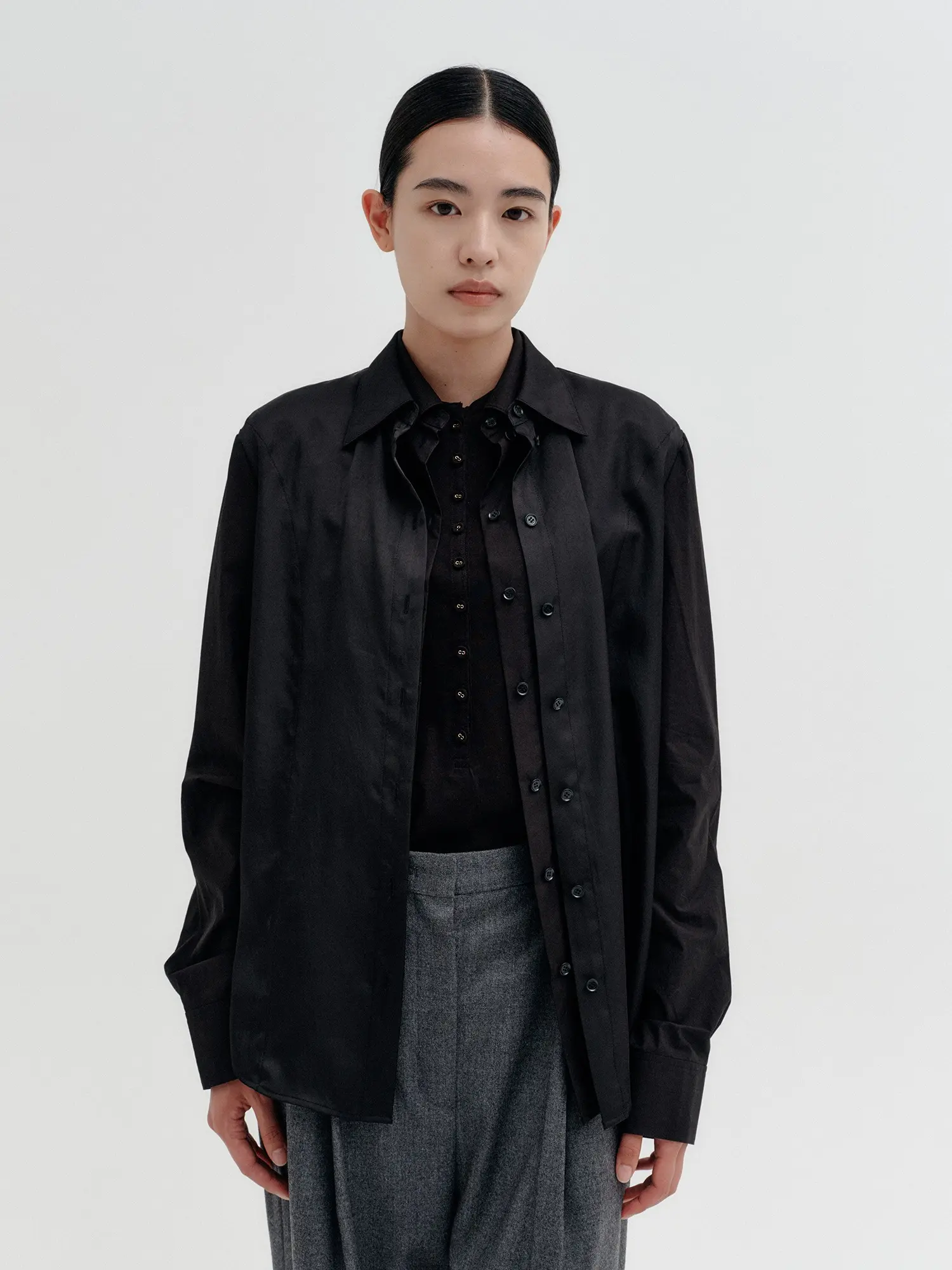 Double Layer Collar Shirt - Black