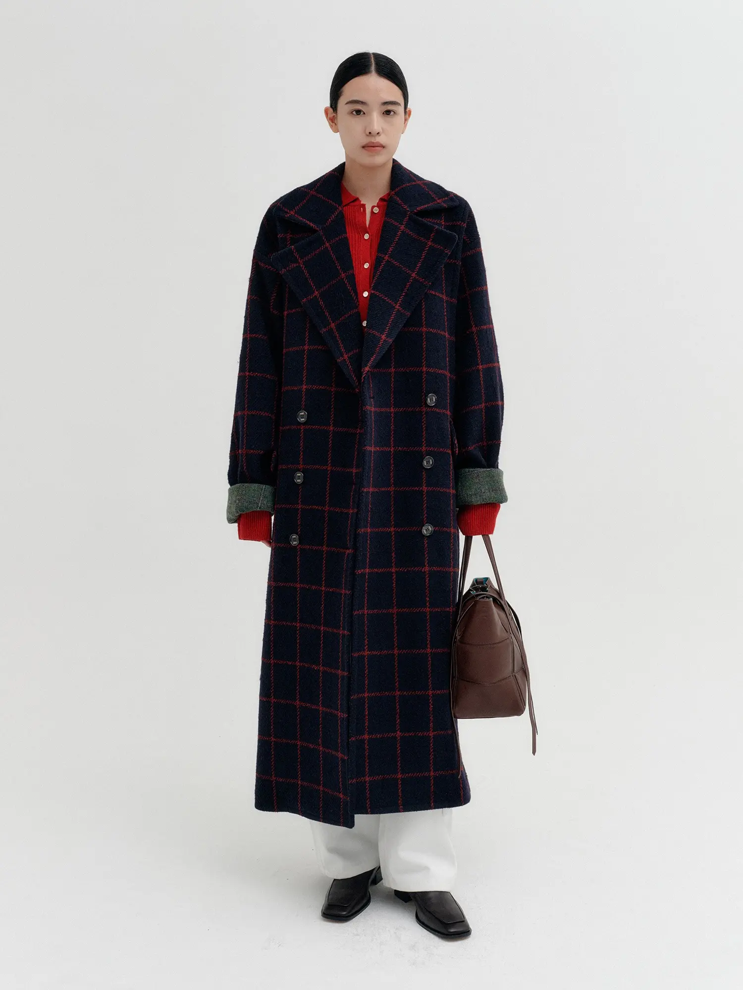 Volume Silhouette Double Coat - Navy