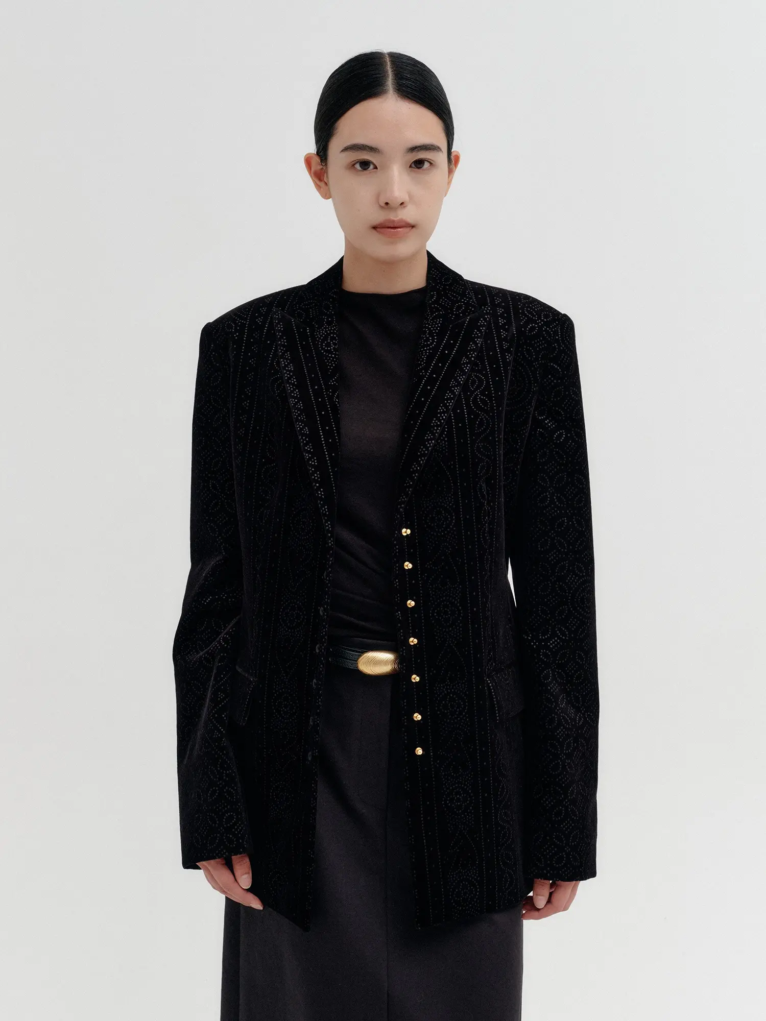 Gold Button Slim Jacket - Black