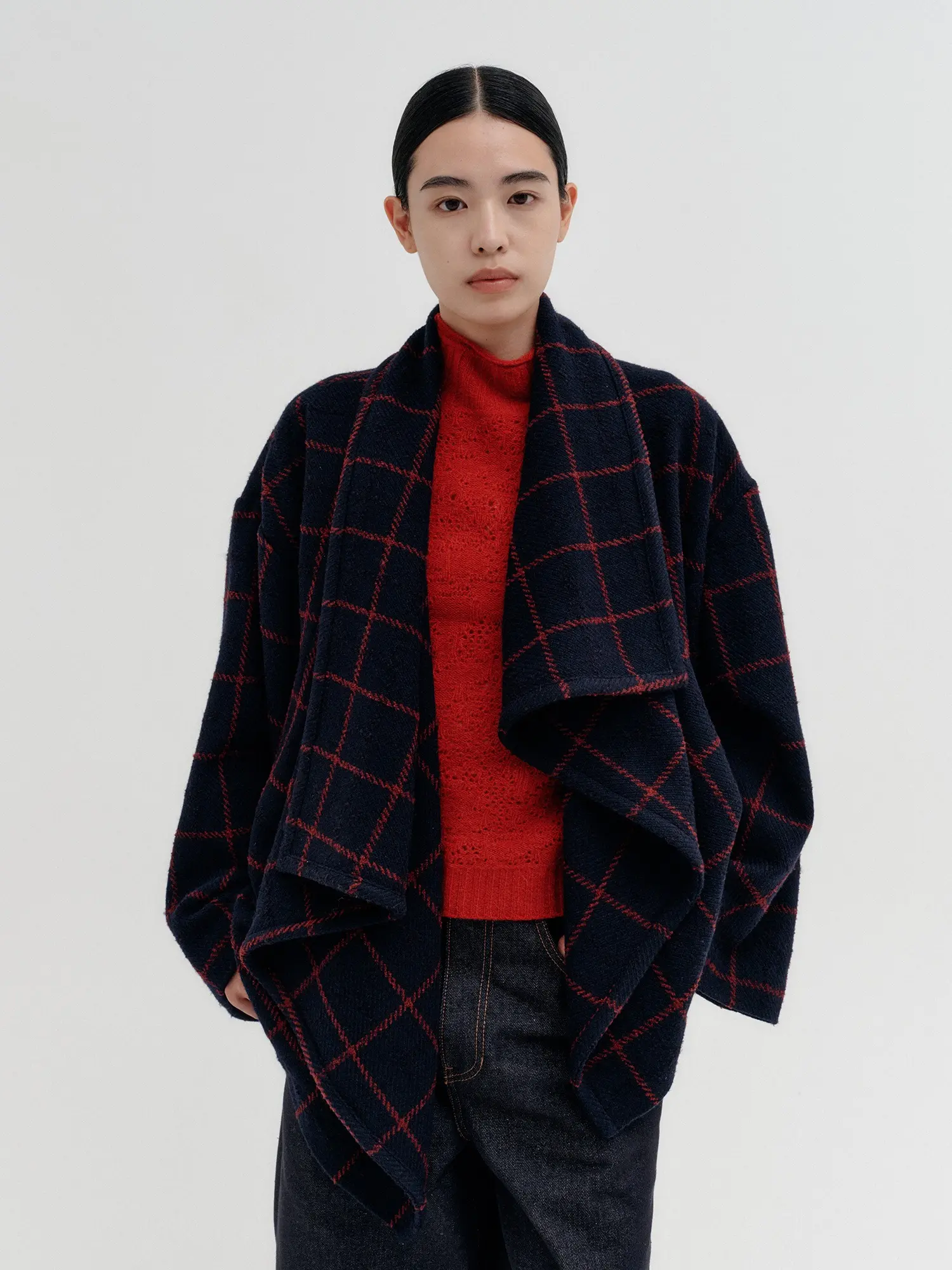 Drape Shawl Collar Jacket - Navy