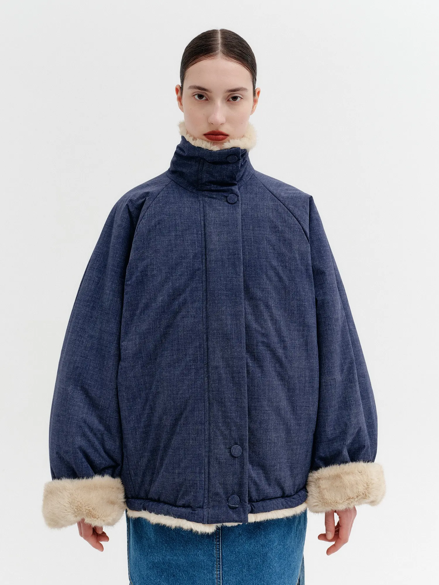 Dual Face Zip-Up Jacket - Navy