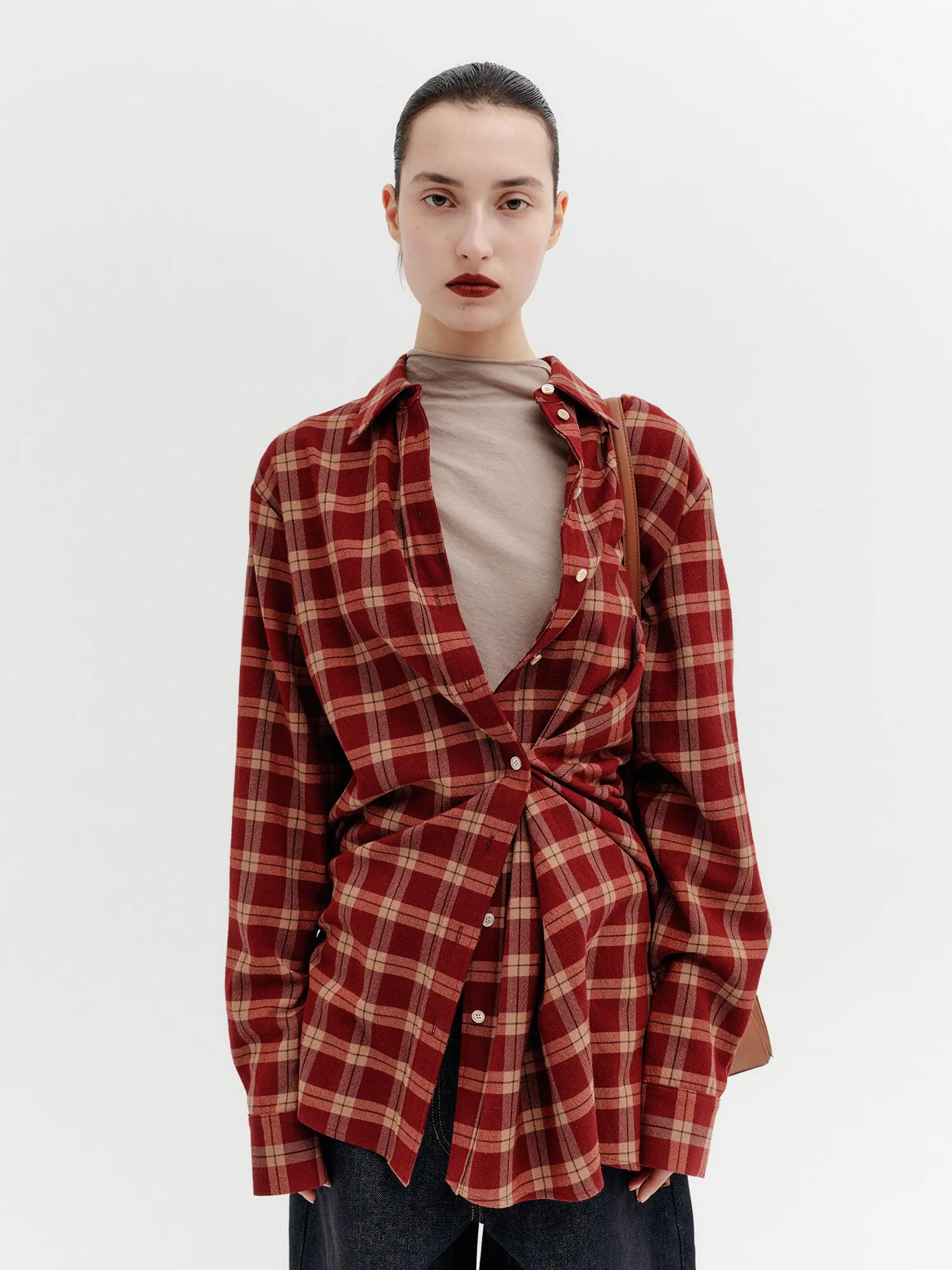 Convertible Button Detail Shirt - Red
