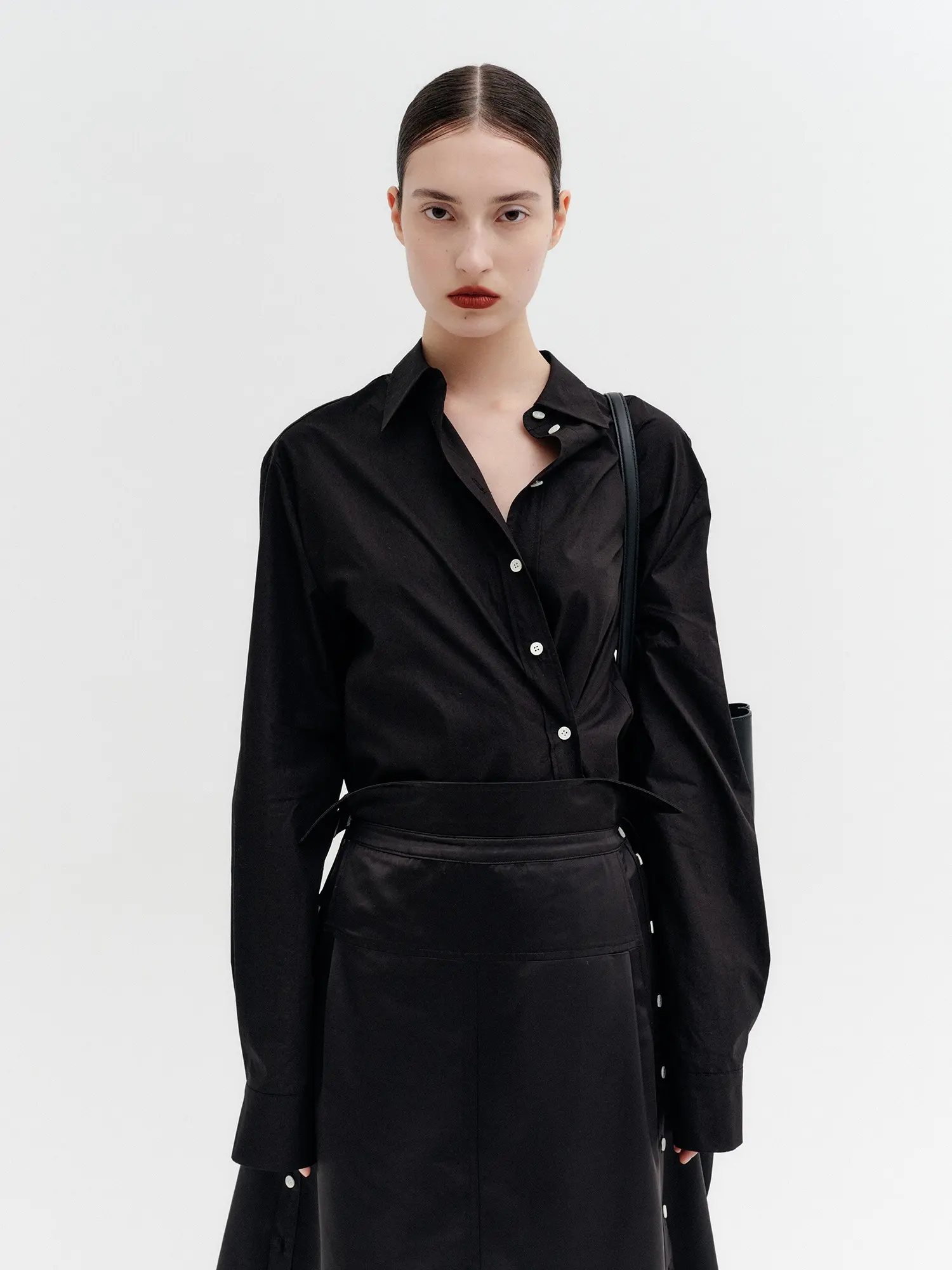 Convertible Button Detail Shirt - Black