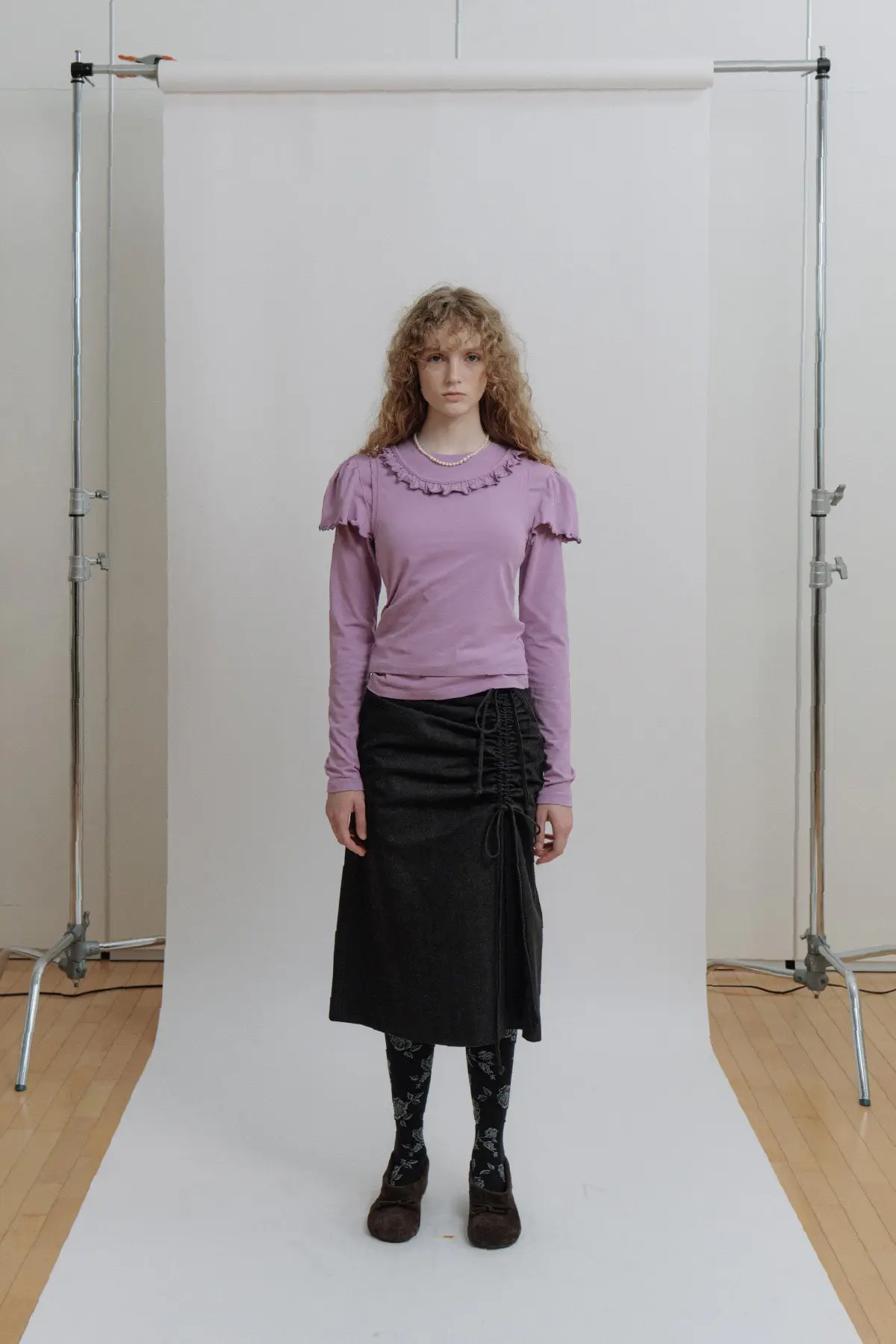 Ribbon Shirring Skirt (Black)
