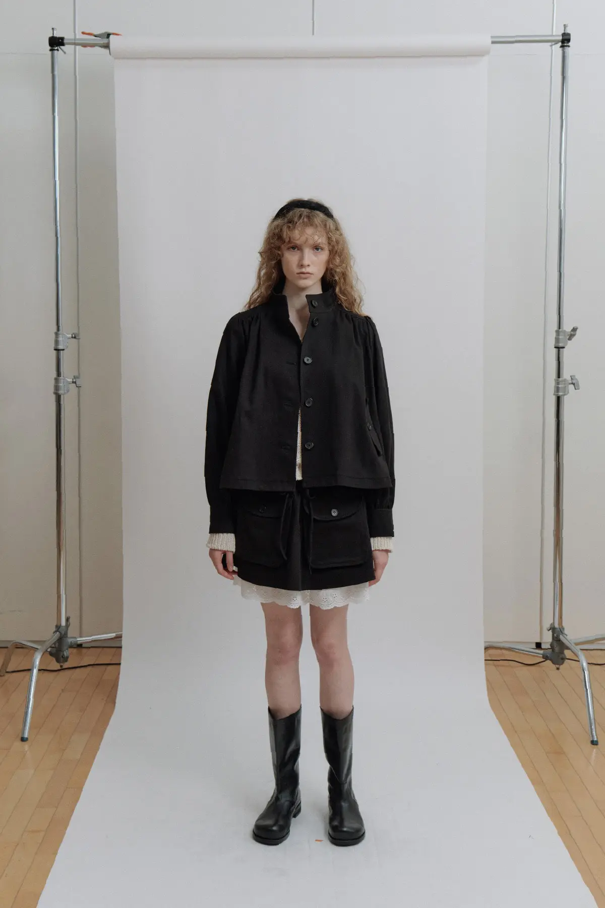 Washed Cargo Shirring Jacket (Black)