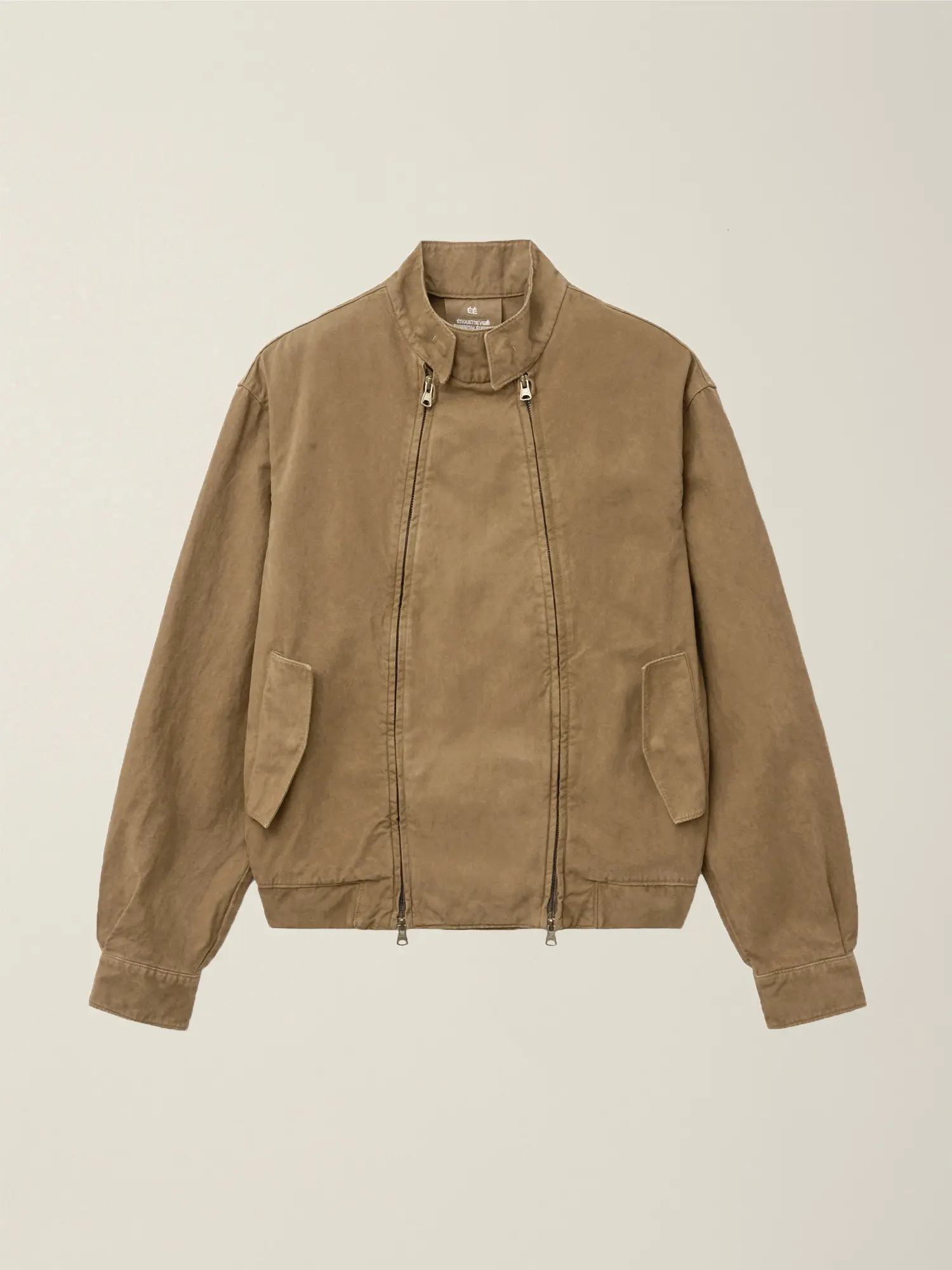 Garment Dyed Double Zip Harrington Jacket (Camel)