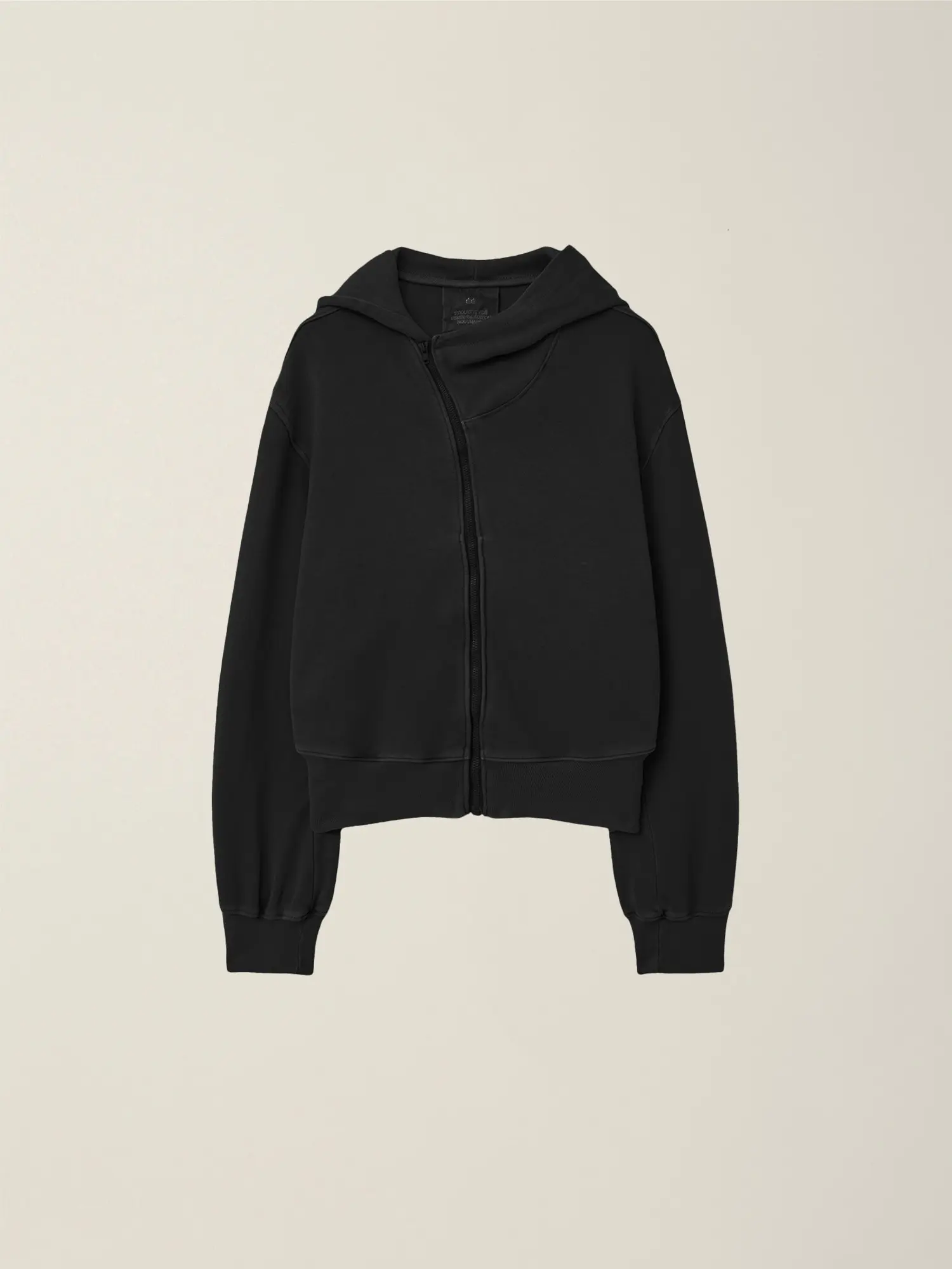 Men's Garment Dyed Curved Hooded Zip Jacket (Black)
