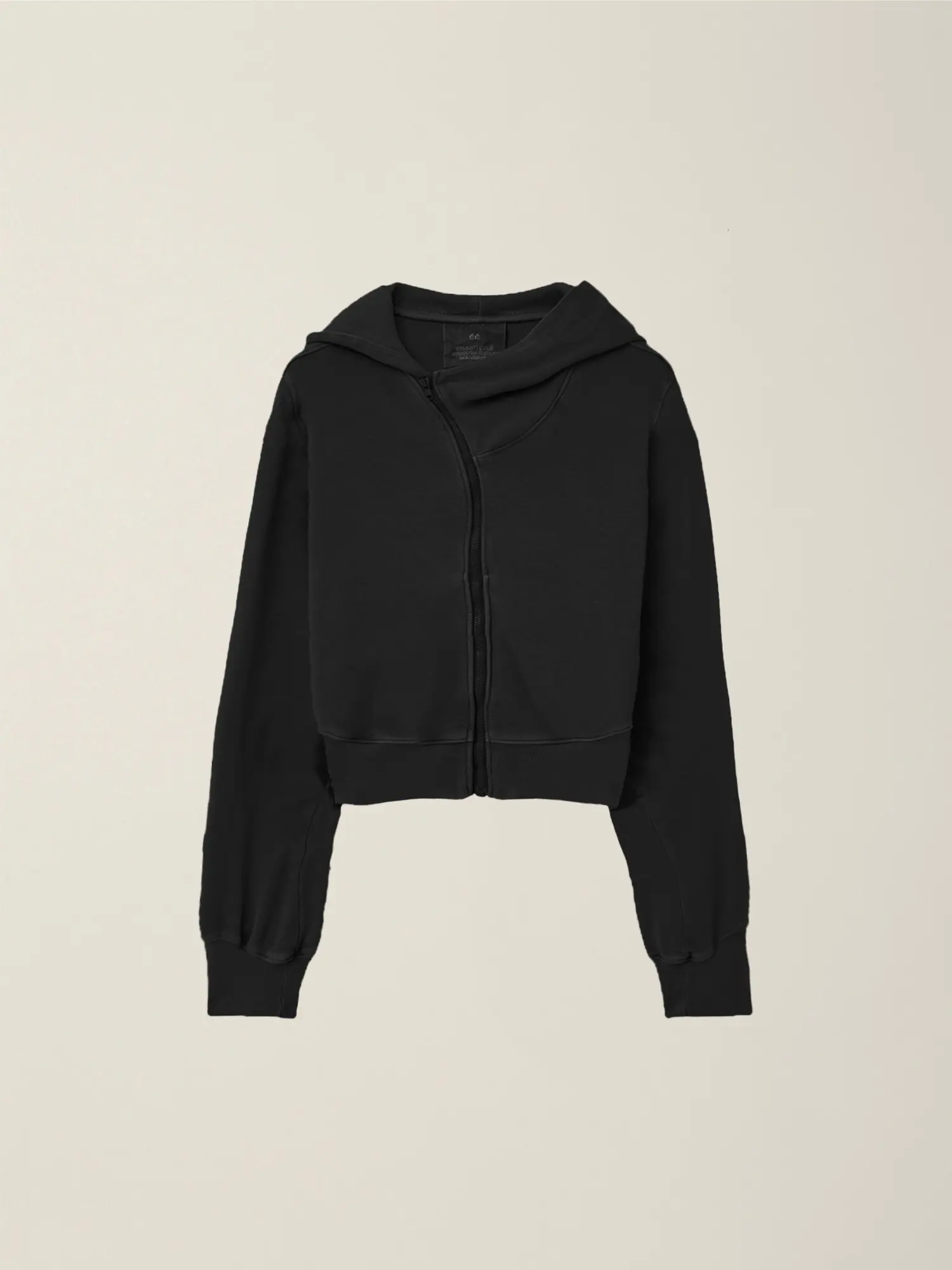 Women's Garment Dyed Curved Hooded Zip Jacket (Black)
