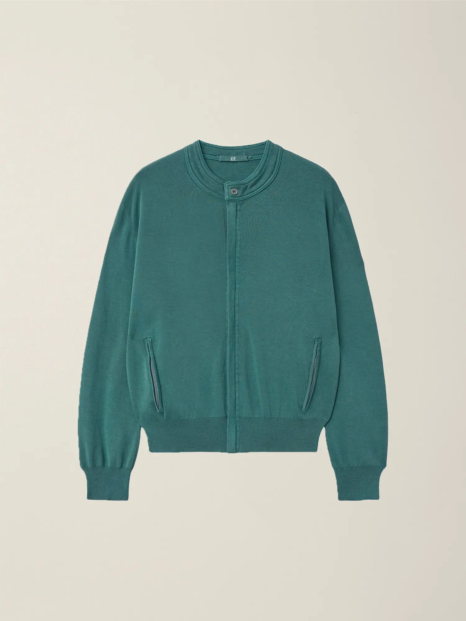 Men's Garment Dyed Round Neck Zip-Up Cardigan (Teal Green)