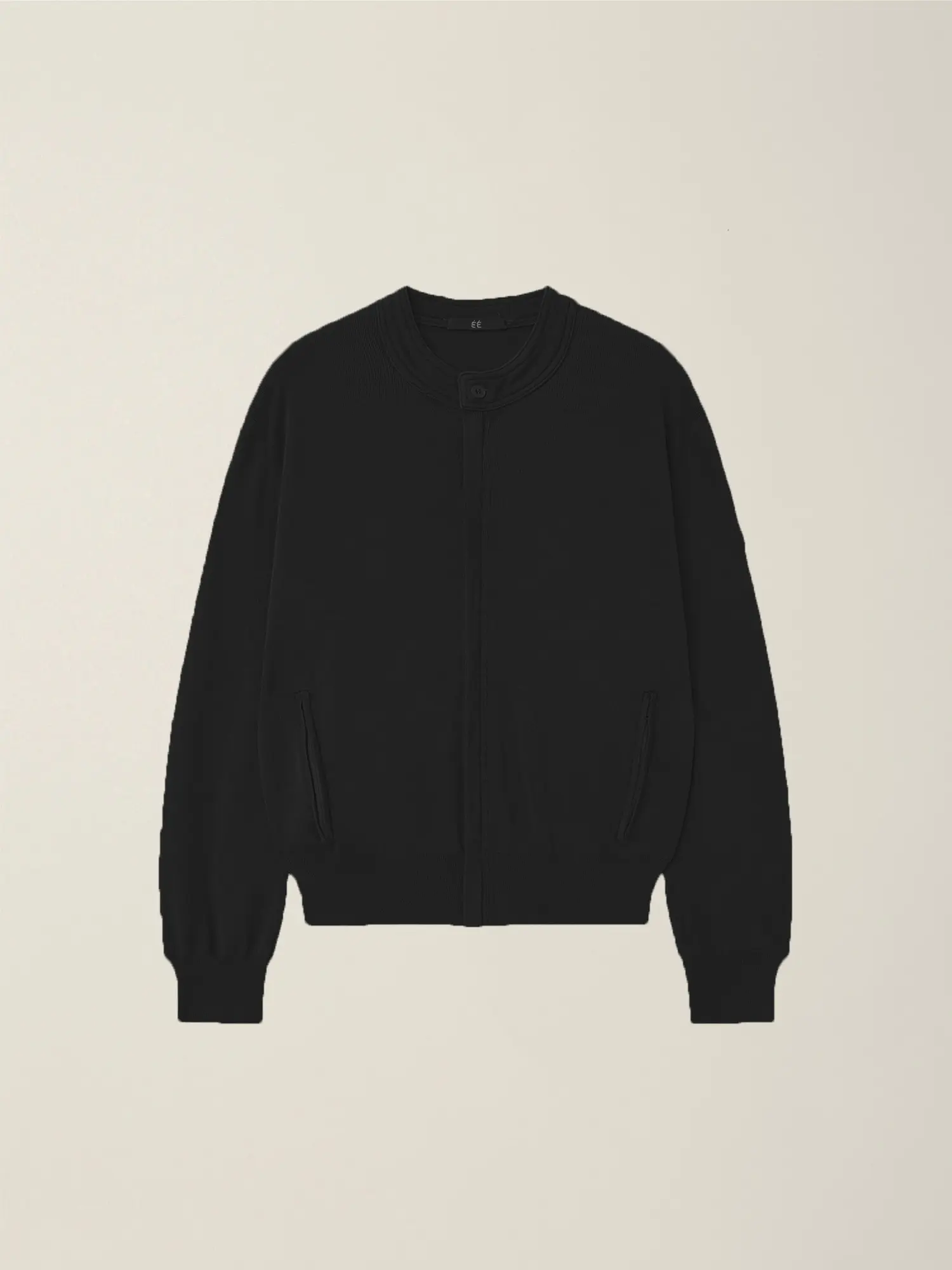 Men's Garment Dyed Round Neck Zip-Up Cardigan (Black)