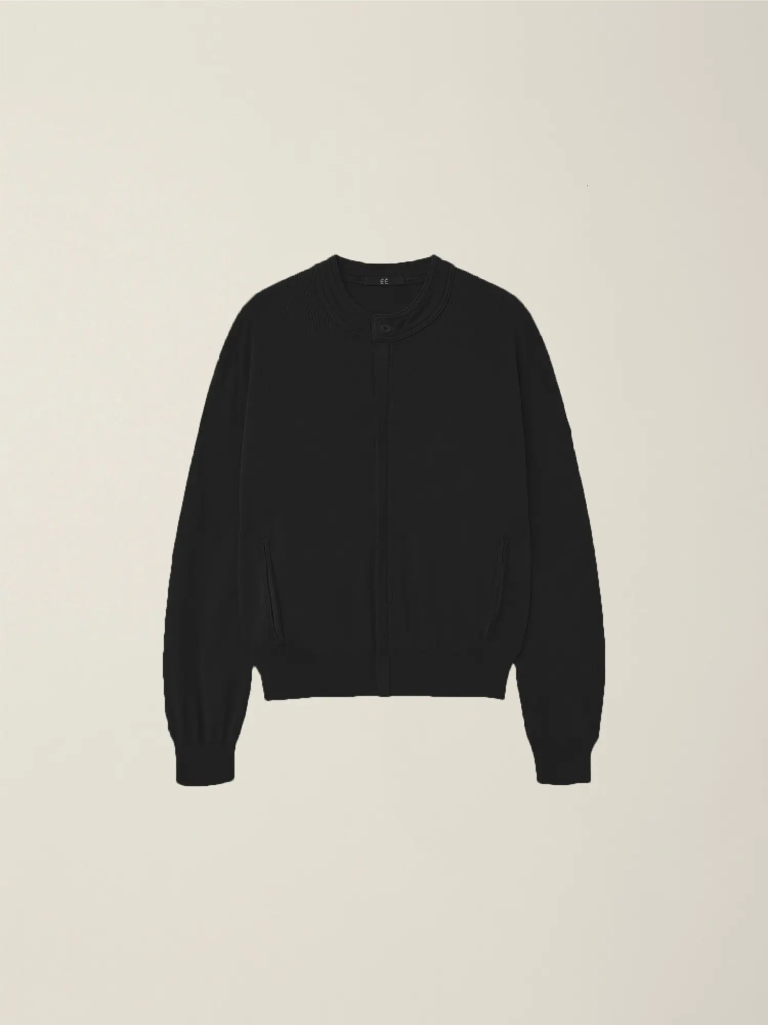 Women's Garment Dyed Round Neck Zip-Up Cardigan (Black)