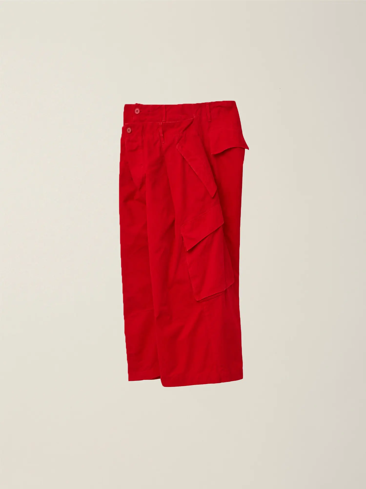 Cropped Double Waist Cargo Pants (Red)