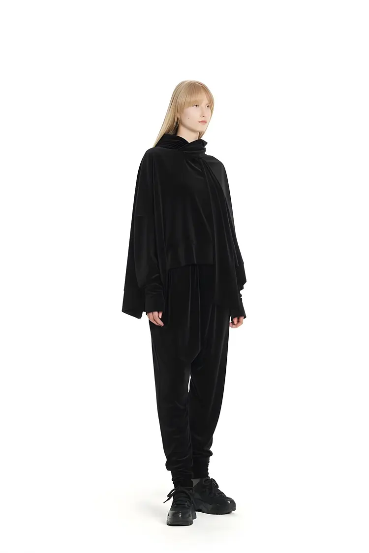 GDeL Velvet Asymmetric Jogger Pants (Black)