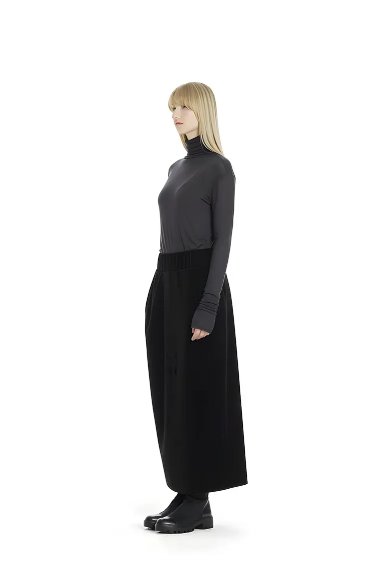 GDeL Asymmetric Pocket Velvet Skirt (Black)