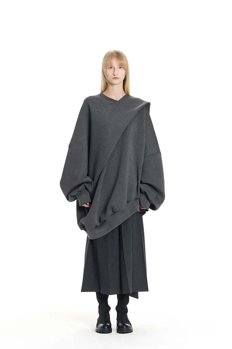 GDeL Scarf-Matched Ultra Wide Sweat Top (Dark Grey)
