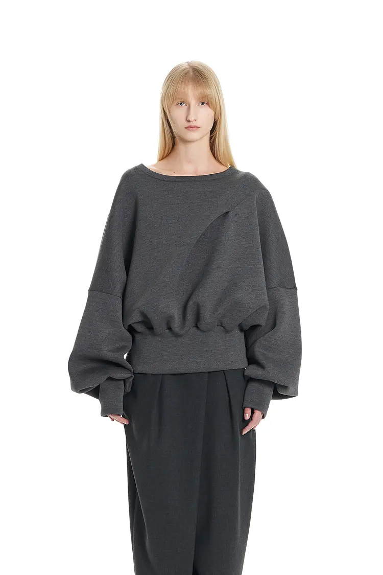 GDeL Boat Neck Volume Sweat Top (Dark Grey)