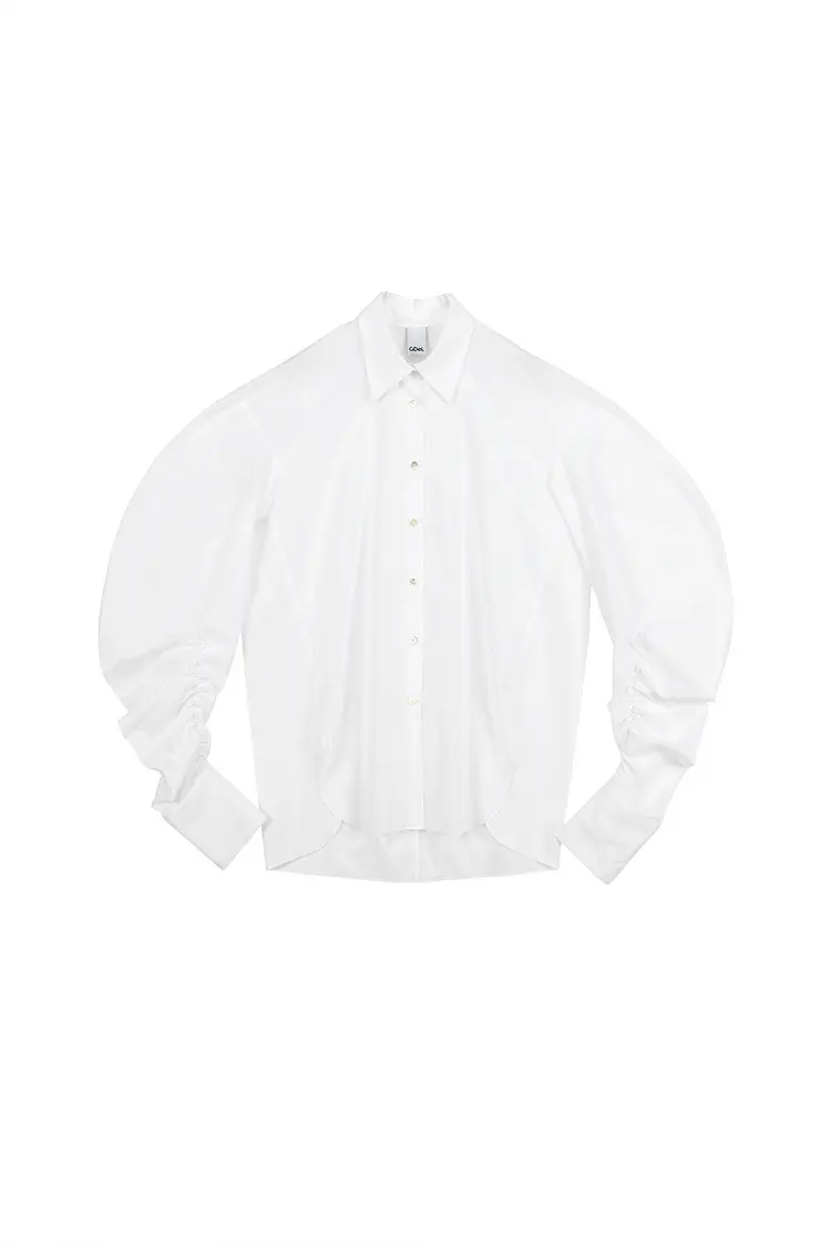 GDeL Shirring Sleeve Cotton Shirt (White)