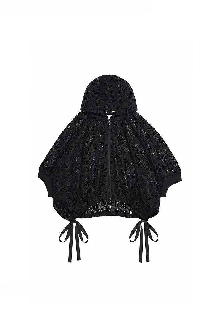GDeL Diamond Pattern Lace Hooded Cardigan (Black)