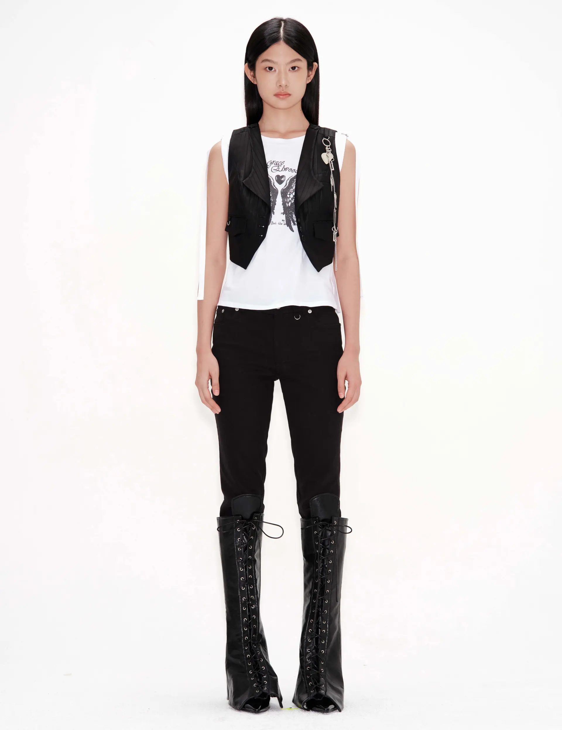 Pants Detail Vest with Key Chain
