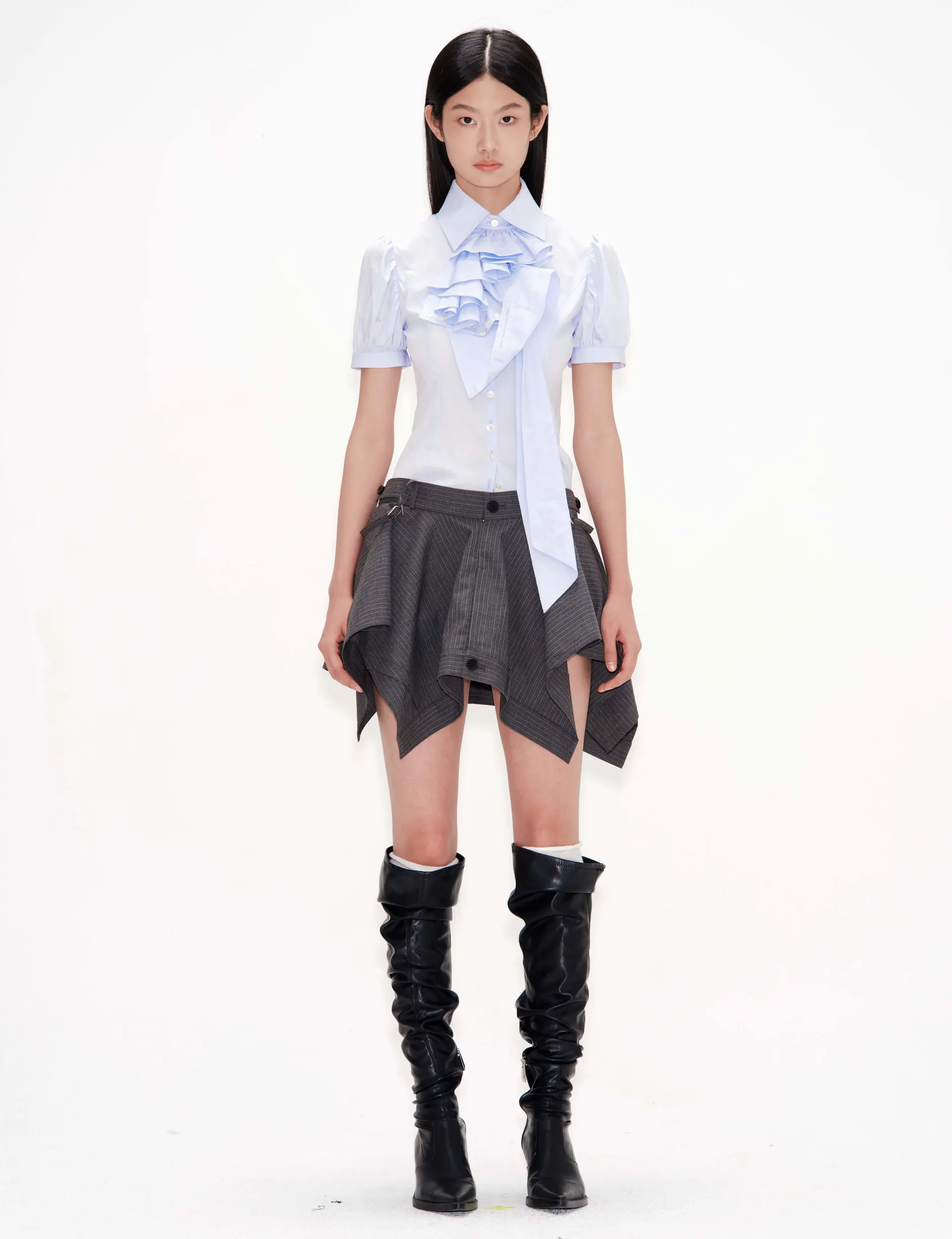 Cuffs Ruffle Shirt (Sky Blue)