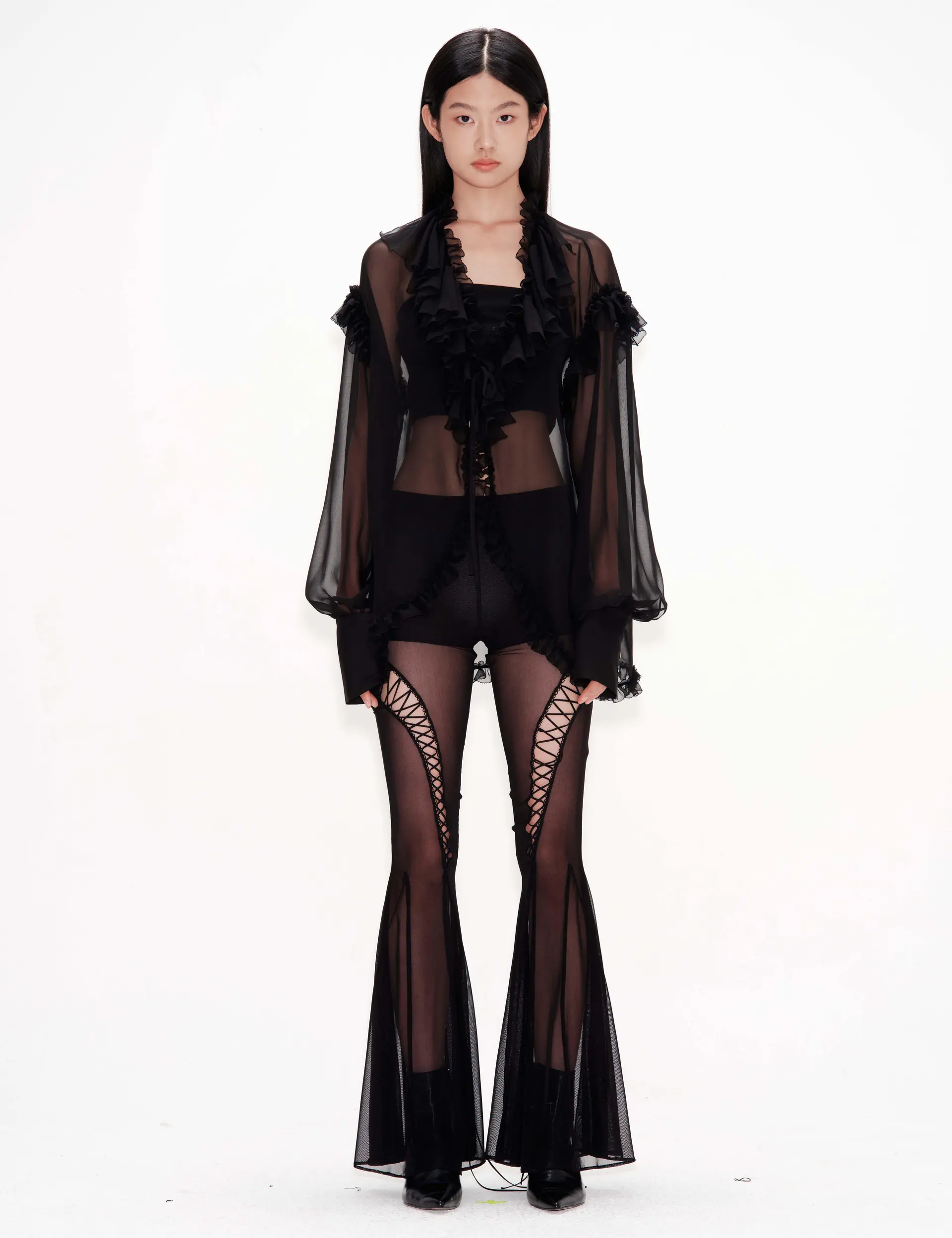 Silk Ruffle Shirt (Black)