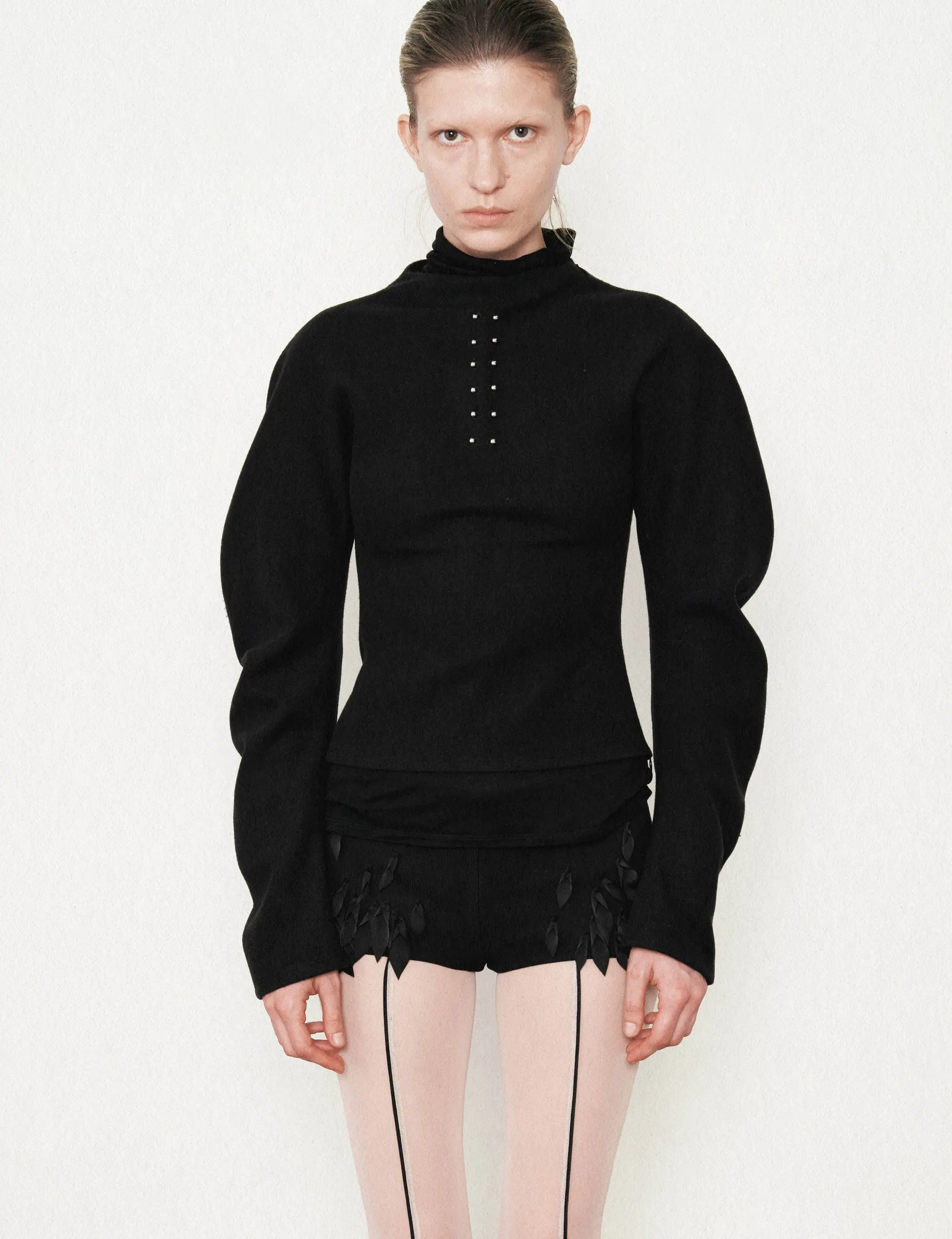 Pierced Curve Sleeve Top (Black)