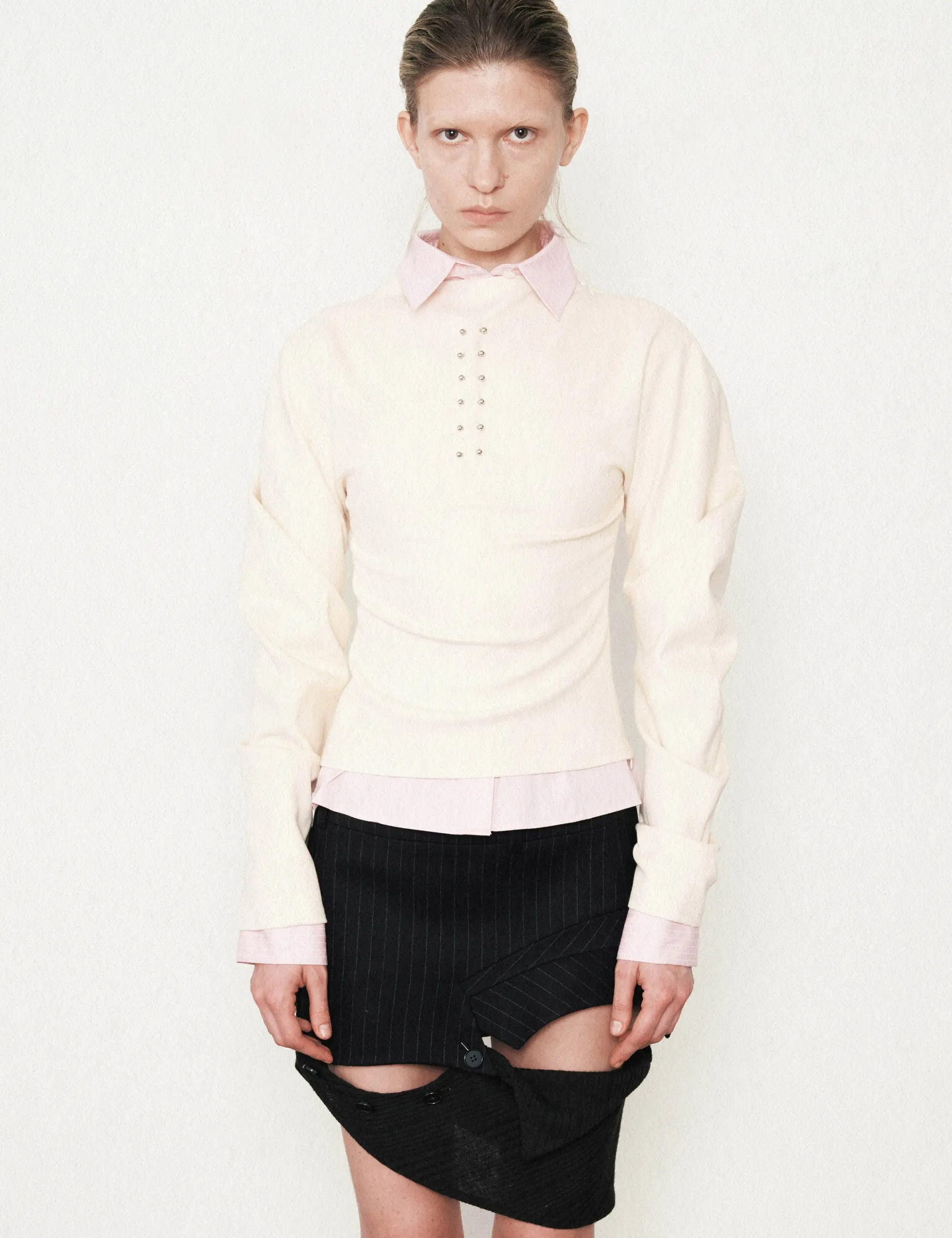 Pierced Curve Sleeve Top (Ivory)