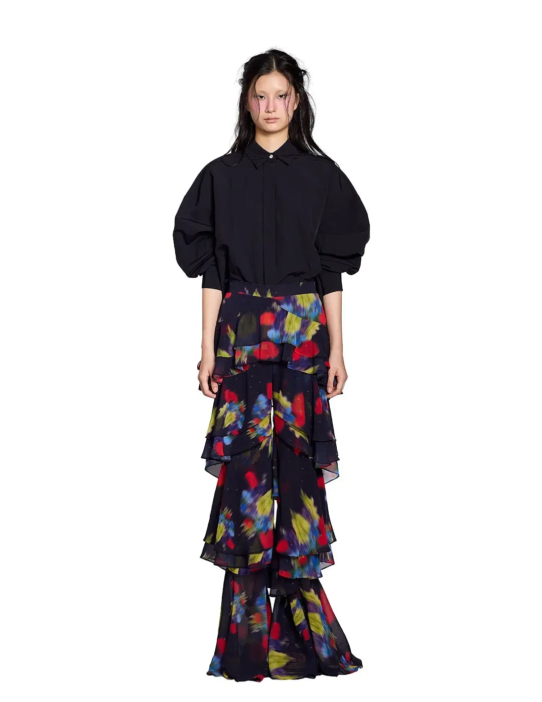 Blur Floral Ruffled Pants