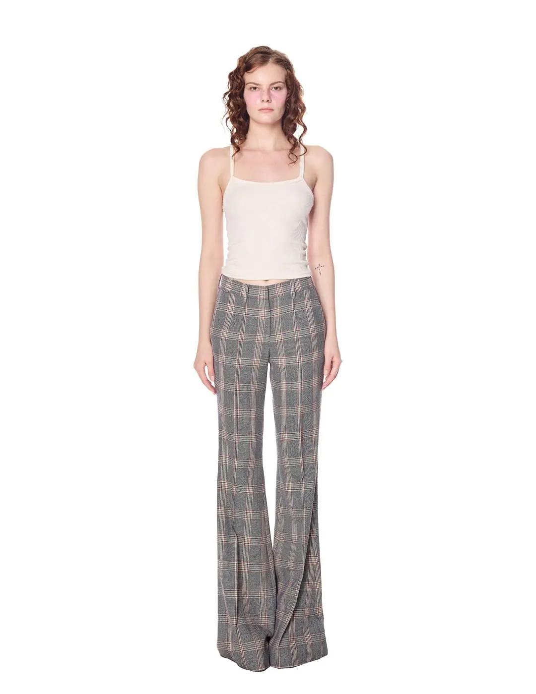 High Waist Check Pattern Flared Pants