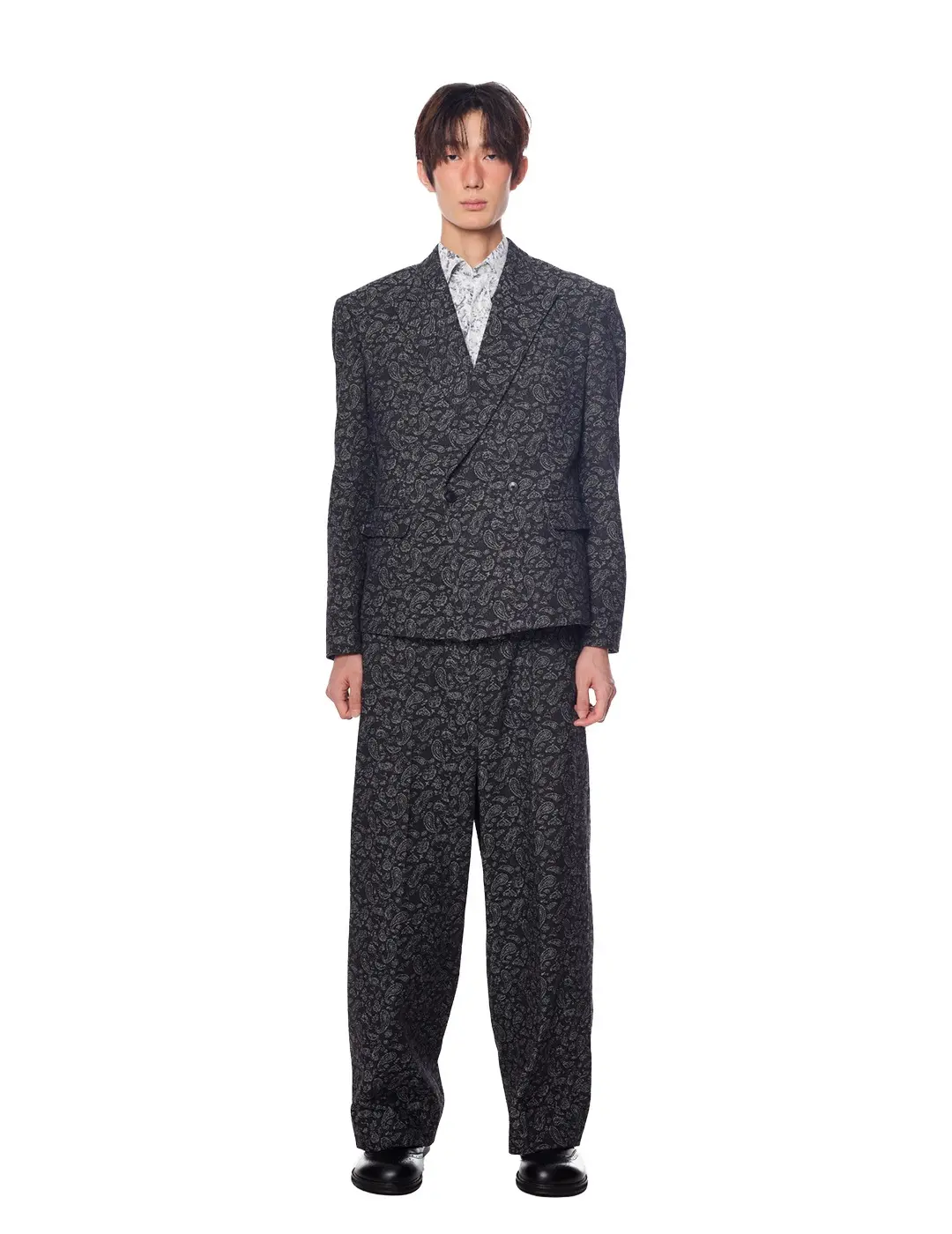 Paisley Pattern Single Pleats Wide Pants