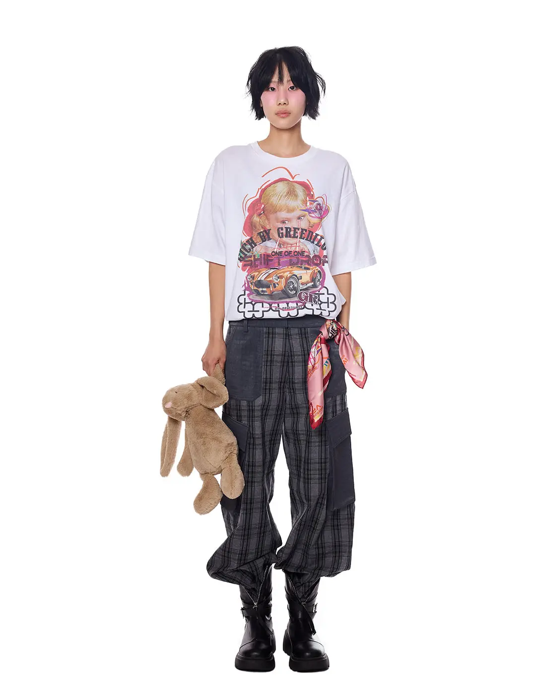 Faux Leather Check Cargo Pants