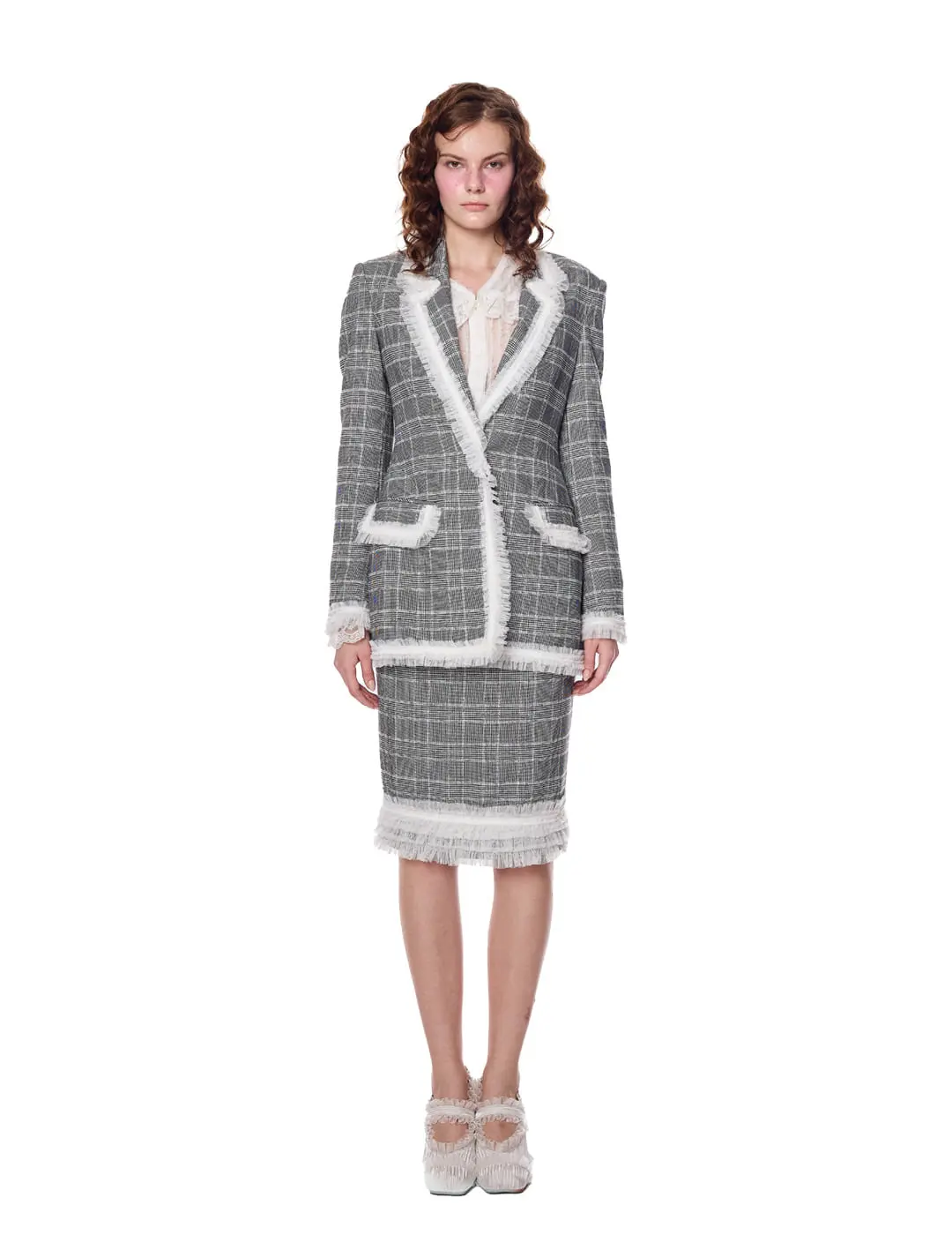 Check Pattern Lace Mid Skirt