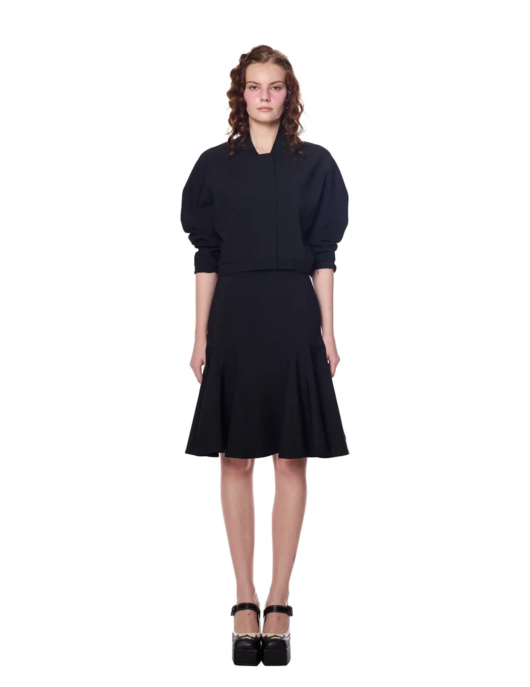 Side Seam Ruffle Midi Skirt
