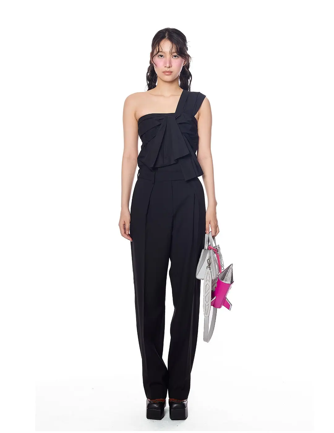 Unbalanced Ribbon Shoulder Top