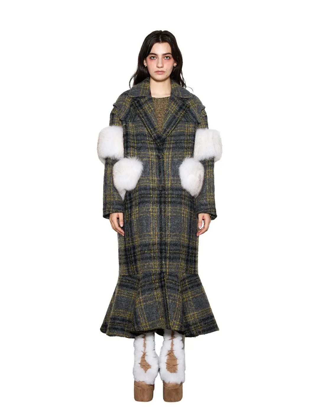 Faux Fur-Trimmed Double-Breasted Coat