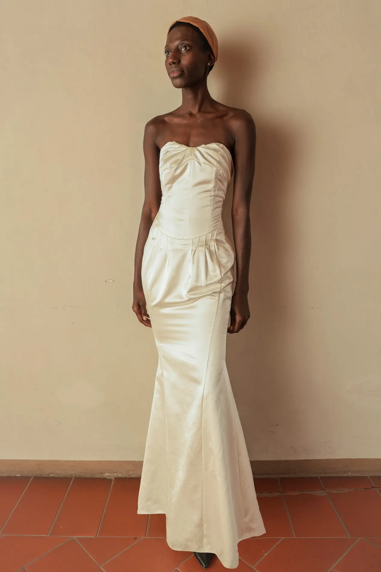 Ruched Bust Silk Mikado Mermaid Dress