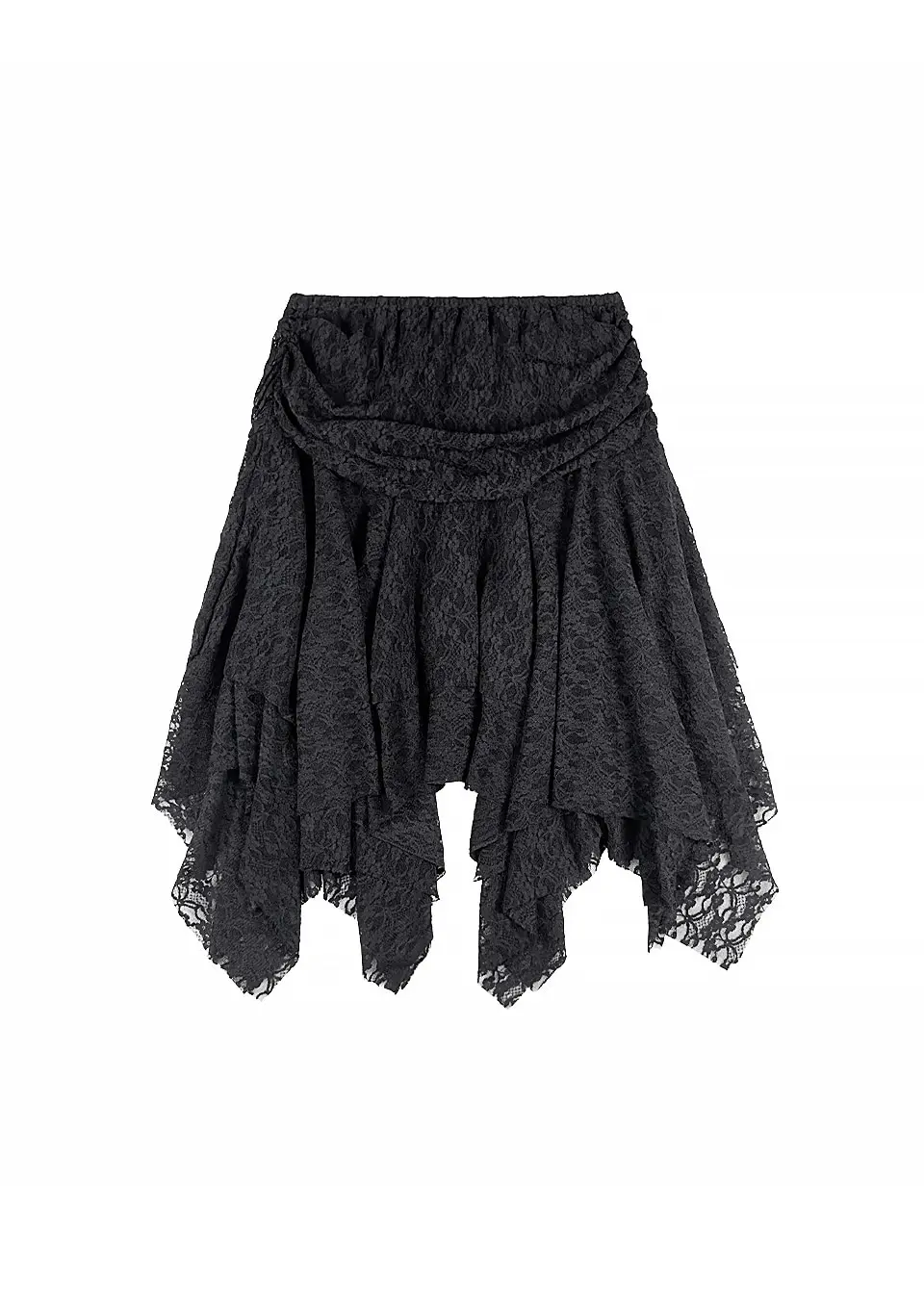 FAIRY UNBALANCED SHIRRING FLARE RUFFLE SKIRT BLACK
