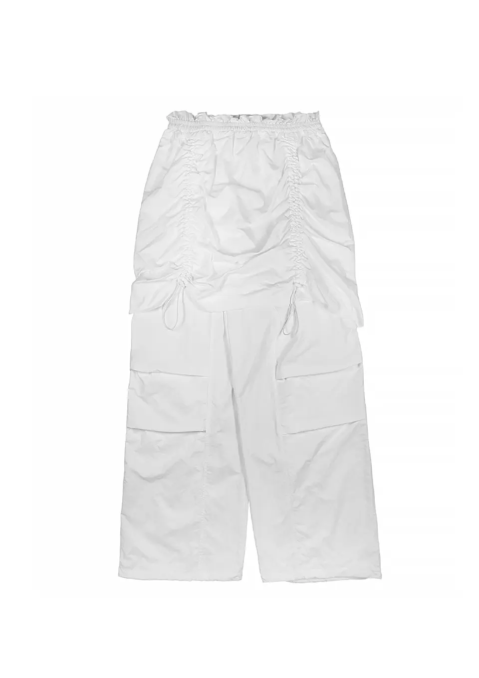 FRONT STRING TUCK FRILL BANDING SKIRT PANTS WHITE