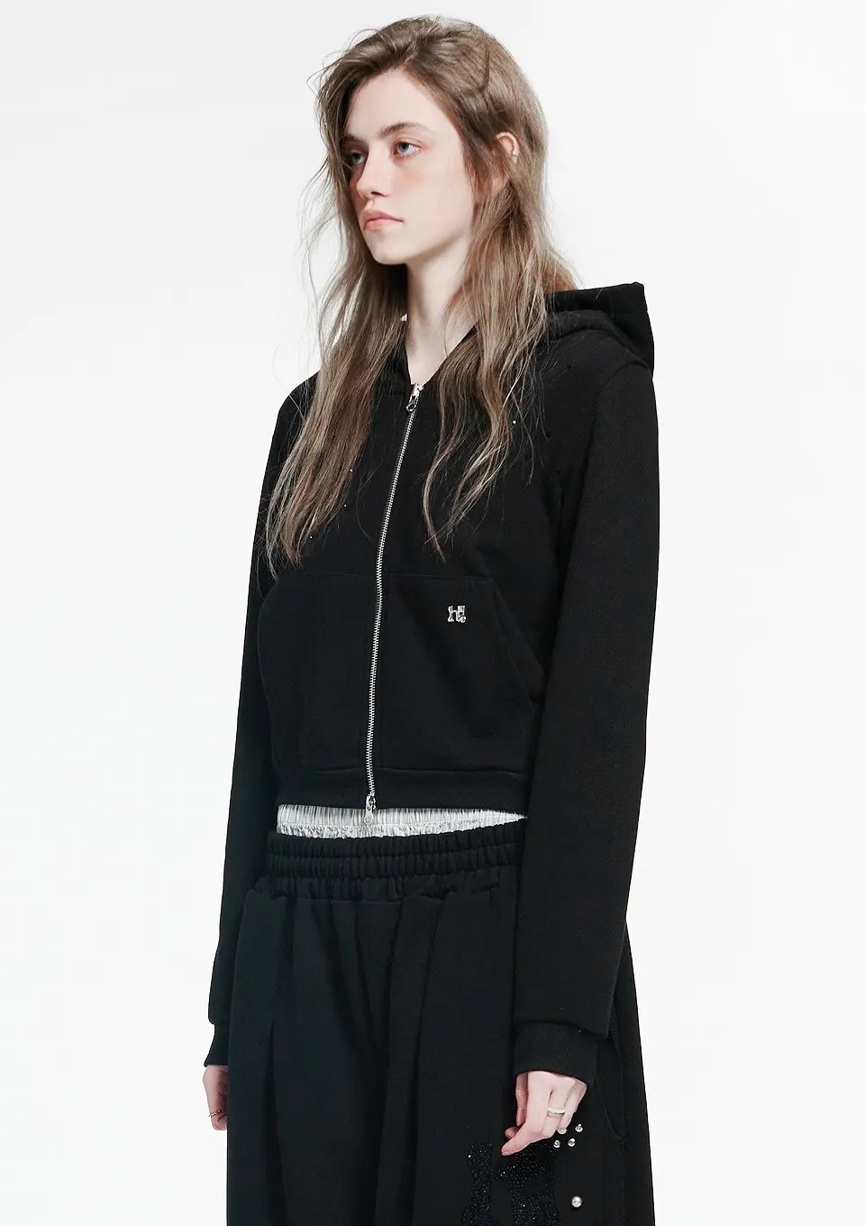 Holy Symbol Crop Hooded Zip-Up_black