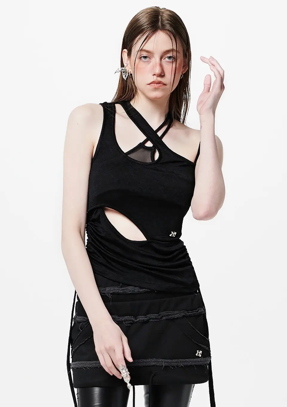 Asymmetric Shirring String Top