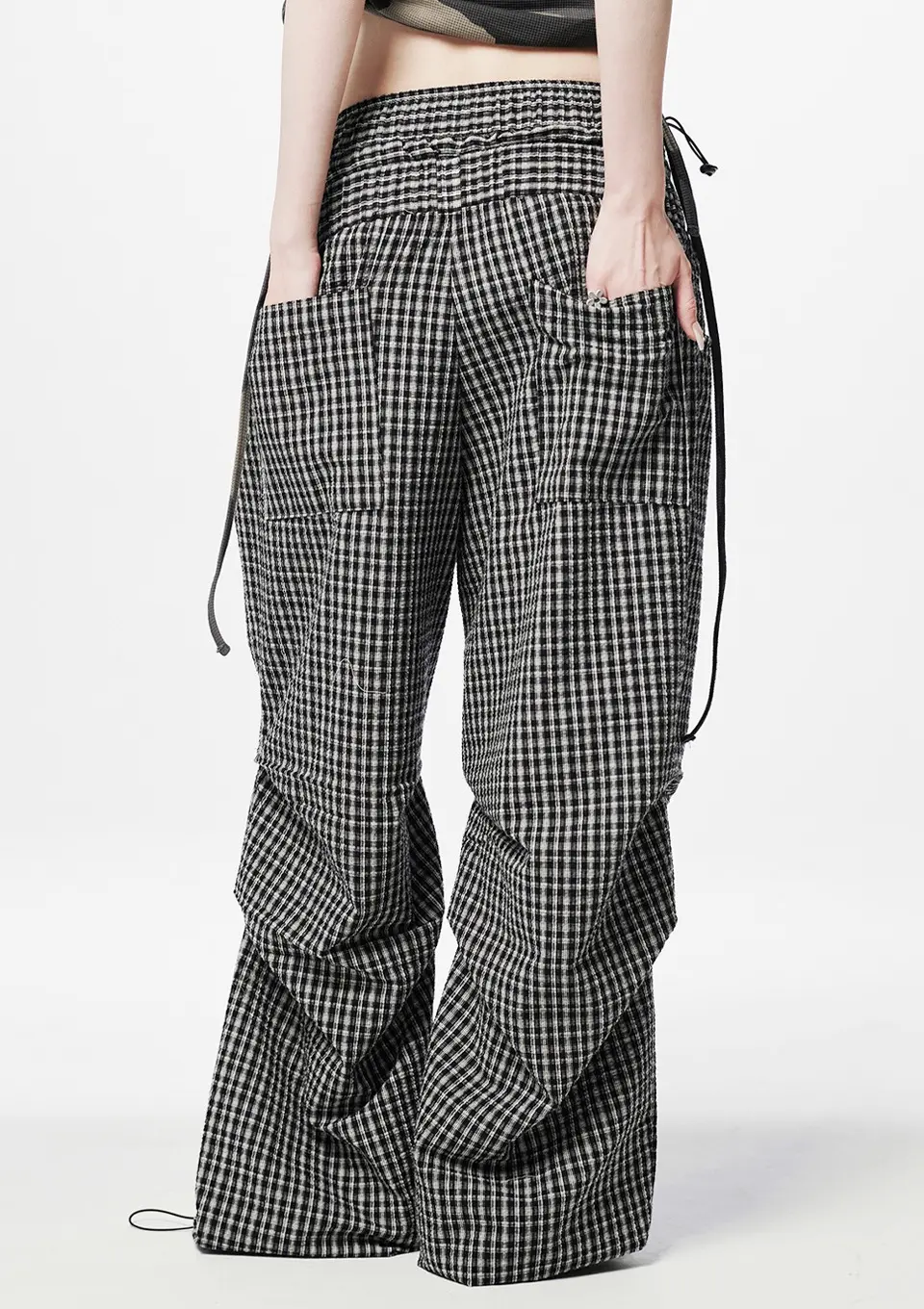Layered Check Pintuck Pants