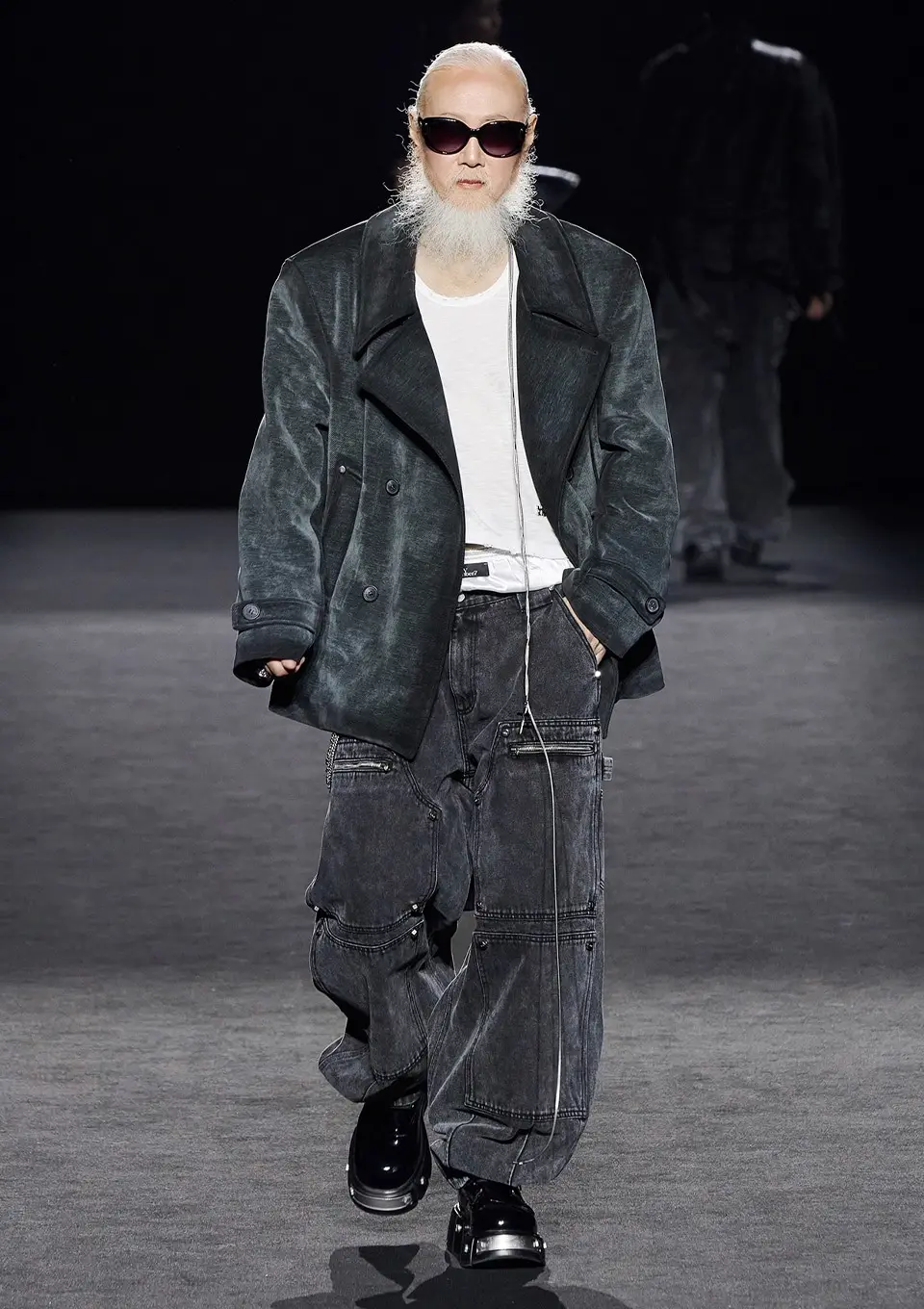 Brush Washed Wide Collar Double Breasted Jacket