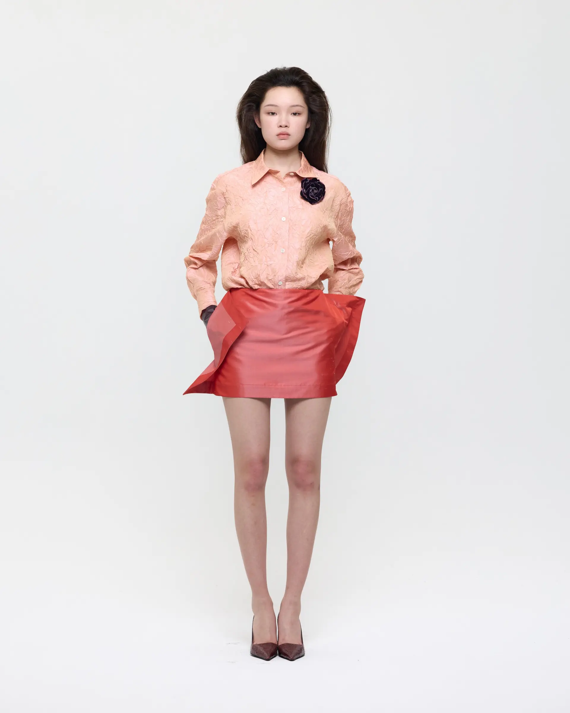 Orange Creased Silk Taffeta Shirt