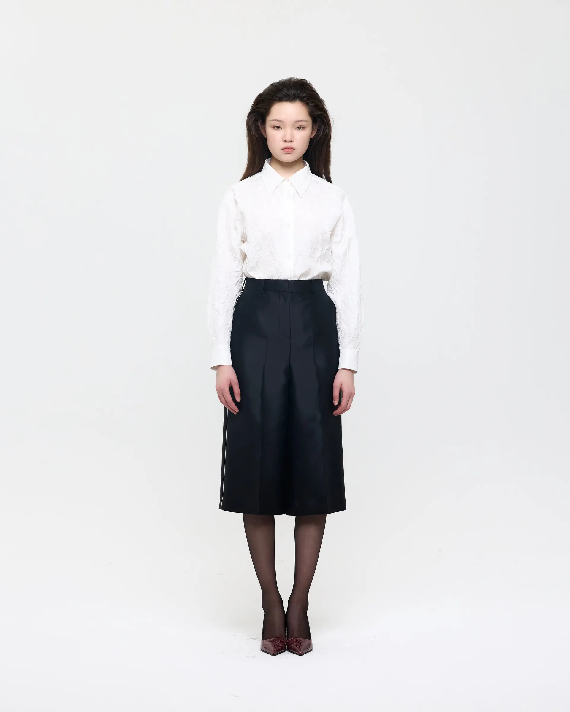 White Creased Silk Taffeta Shirt