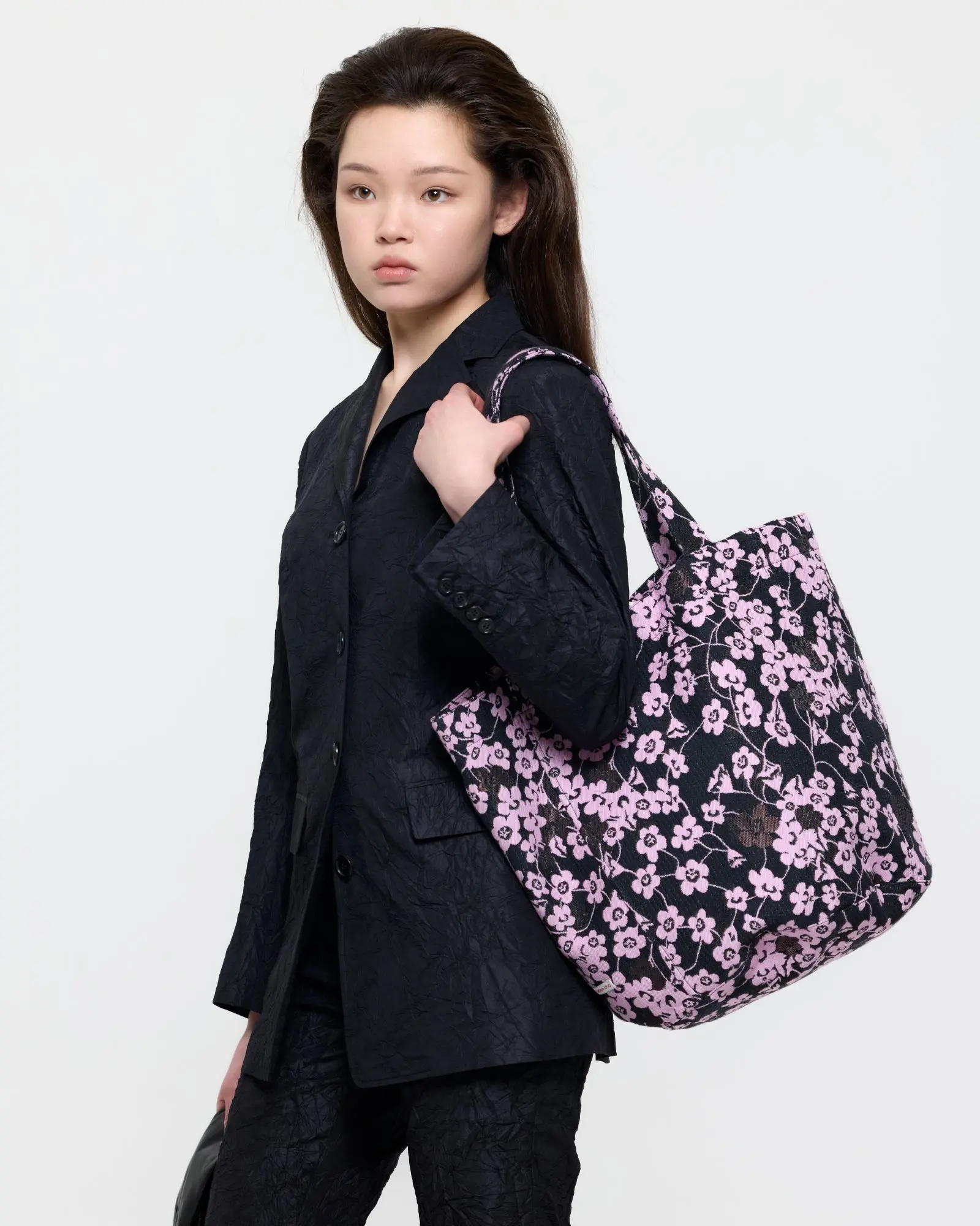 Black Creased Silk Taffeta Jacket