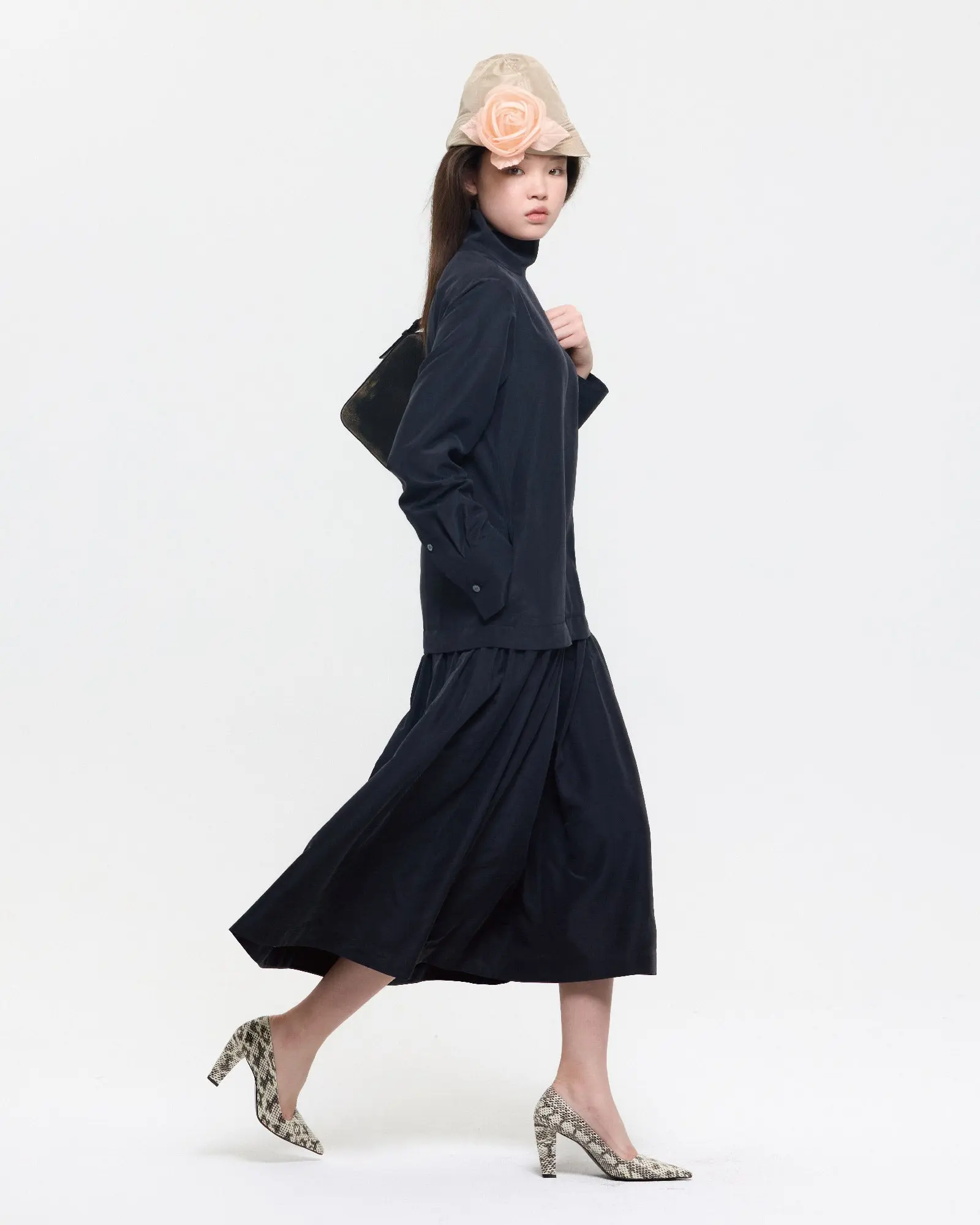Black Silk Long High Neck Dress