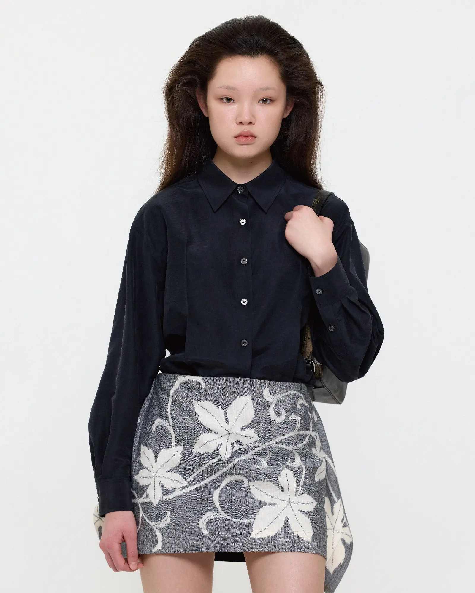 Black Silk Banded Shirt