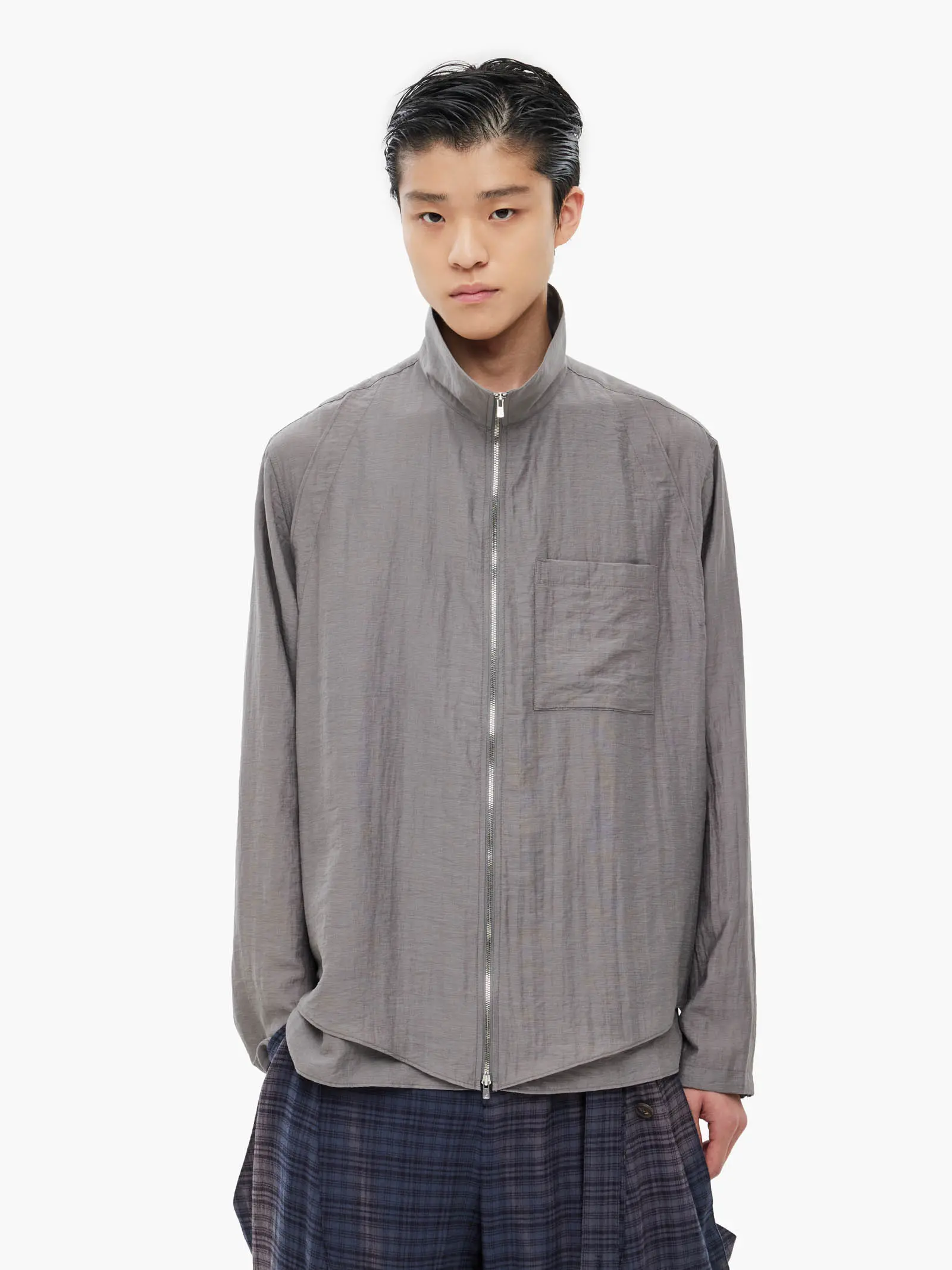 Layered Zip-Up Shirt - Grey