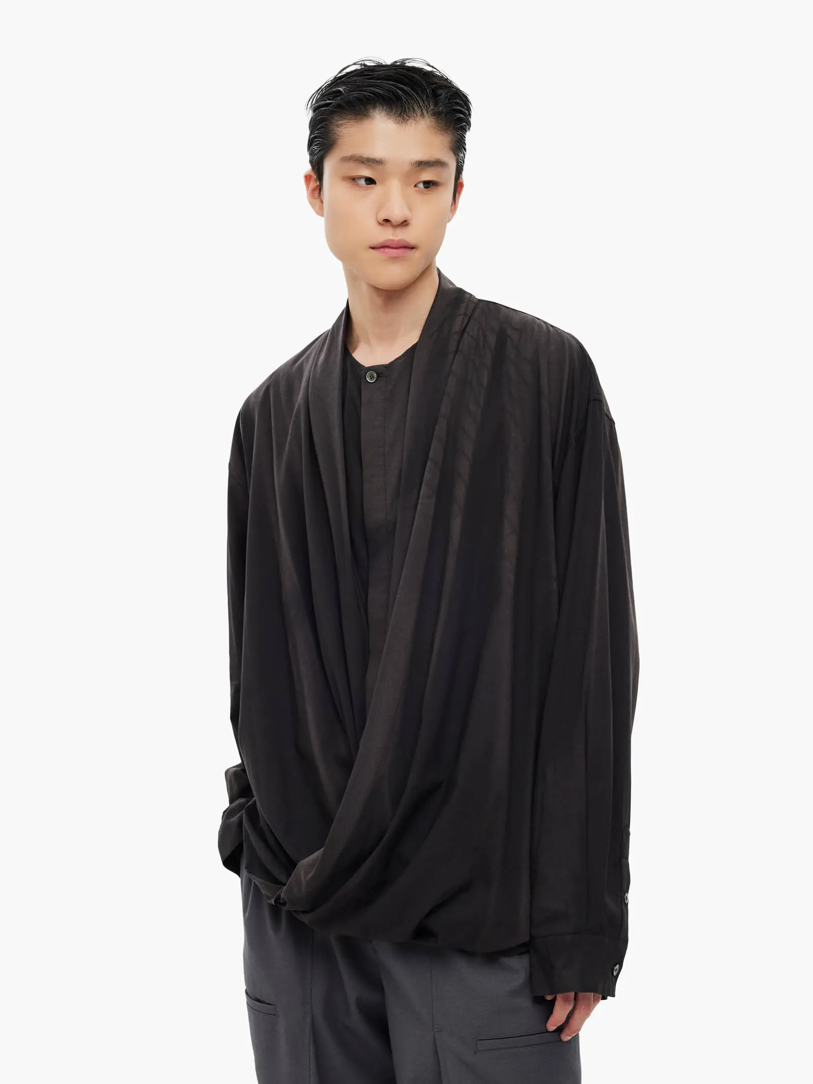 Sun-Bleached Draped Shirt - Black